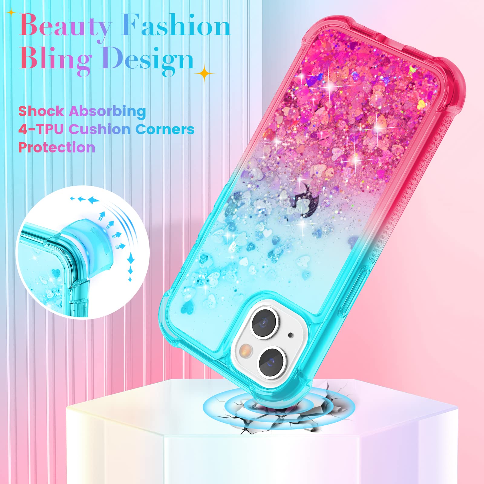 Ruky For Iphone 13 Glitter Case & Iphone 14 Glitter Case, Full Body Rugged Cover With Built In Screen Protector Shockproof Prote