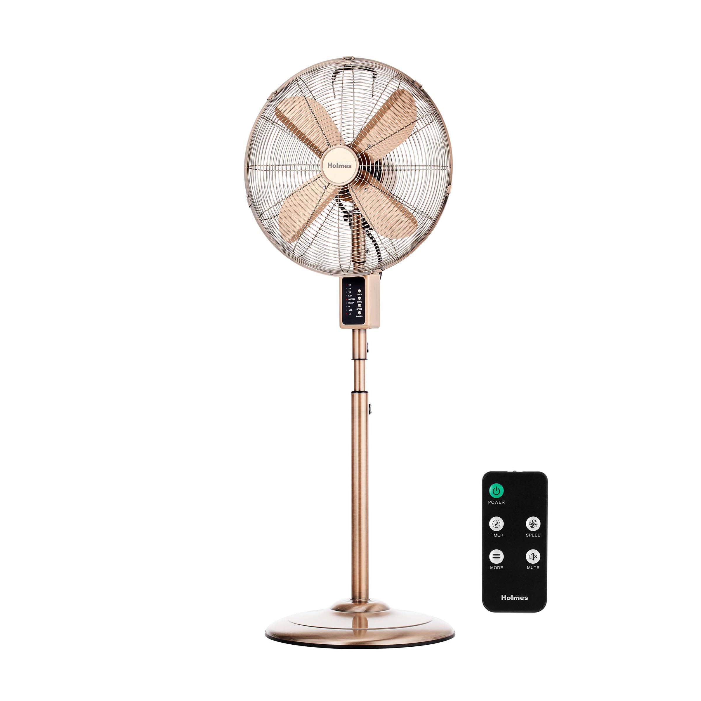 Holmes 16'' Copper Digital Metal Stand Fan, 75 Oscillation, 3 Speeds, 4 Blades, 3 Modes, 7.5 Hour Timer, Adjustable Height, 20 H