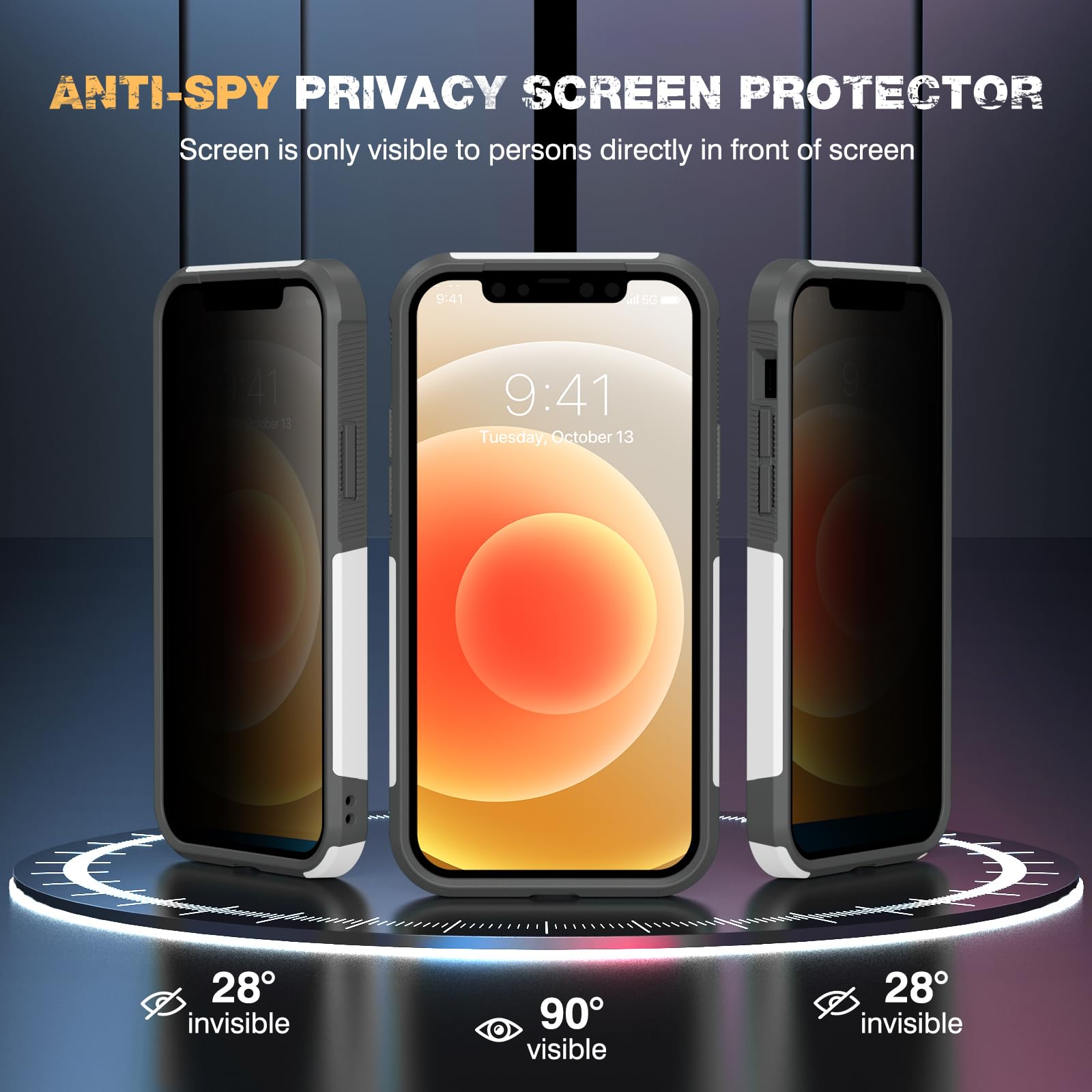 Diaclara Designed For Iphone 12 Case/Iphone 12 Pro Case, [With Privacy Screen Protector] [Anti Spy] [Military Grade Drop Protect