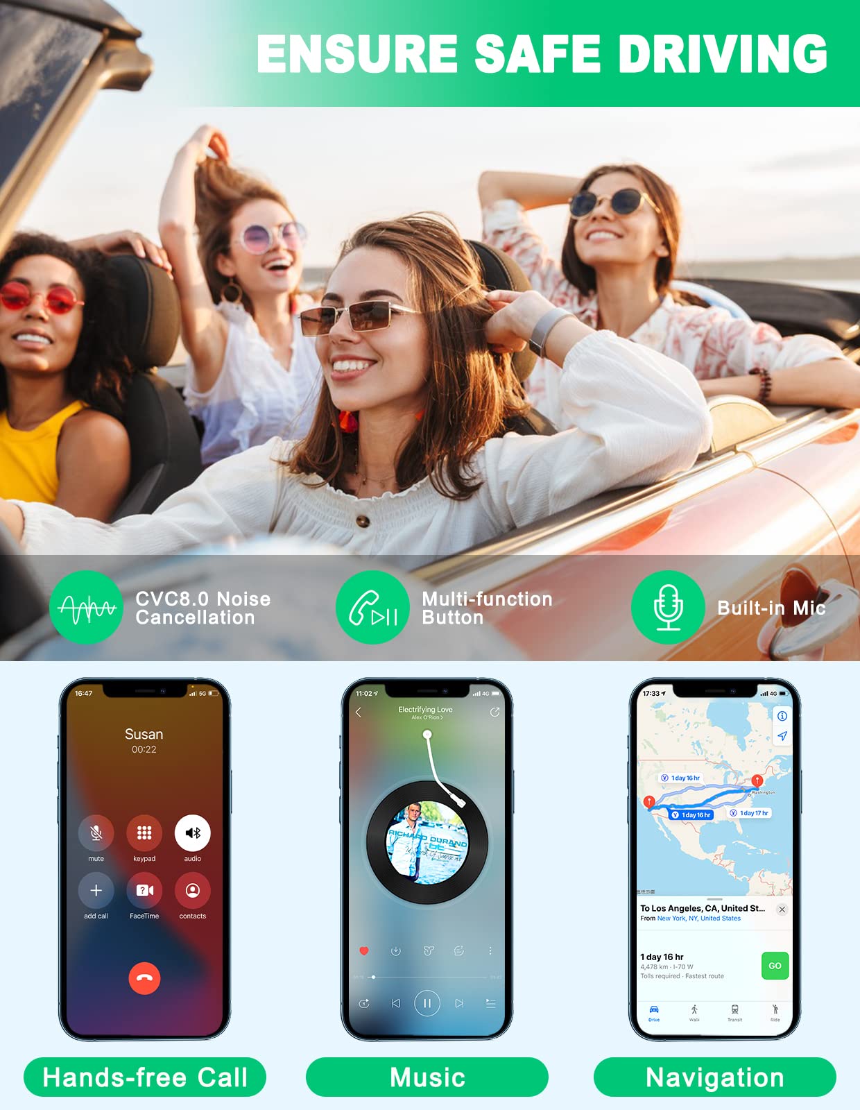 Comsoon Bluetooth Aux Adapter For Car, Noise Reduction Bluetooth Receiver For Music/Hands Free Calls, Wireless Audio Receiver Fo