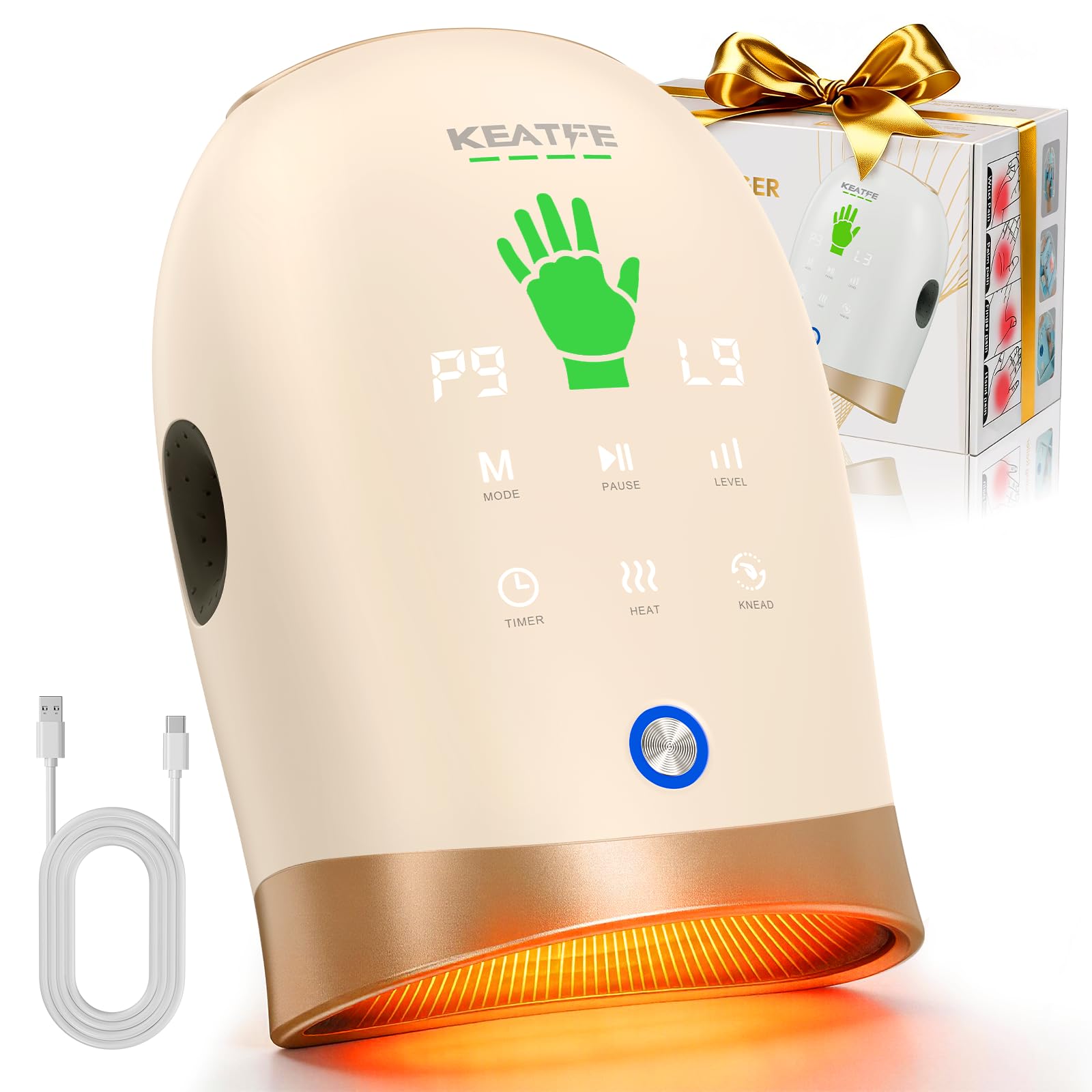 Hand Massager with Heat Individual Fingers Stretching Palm kneading Massage