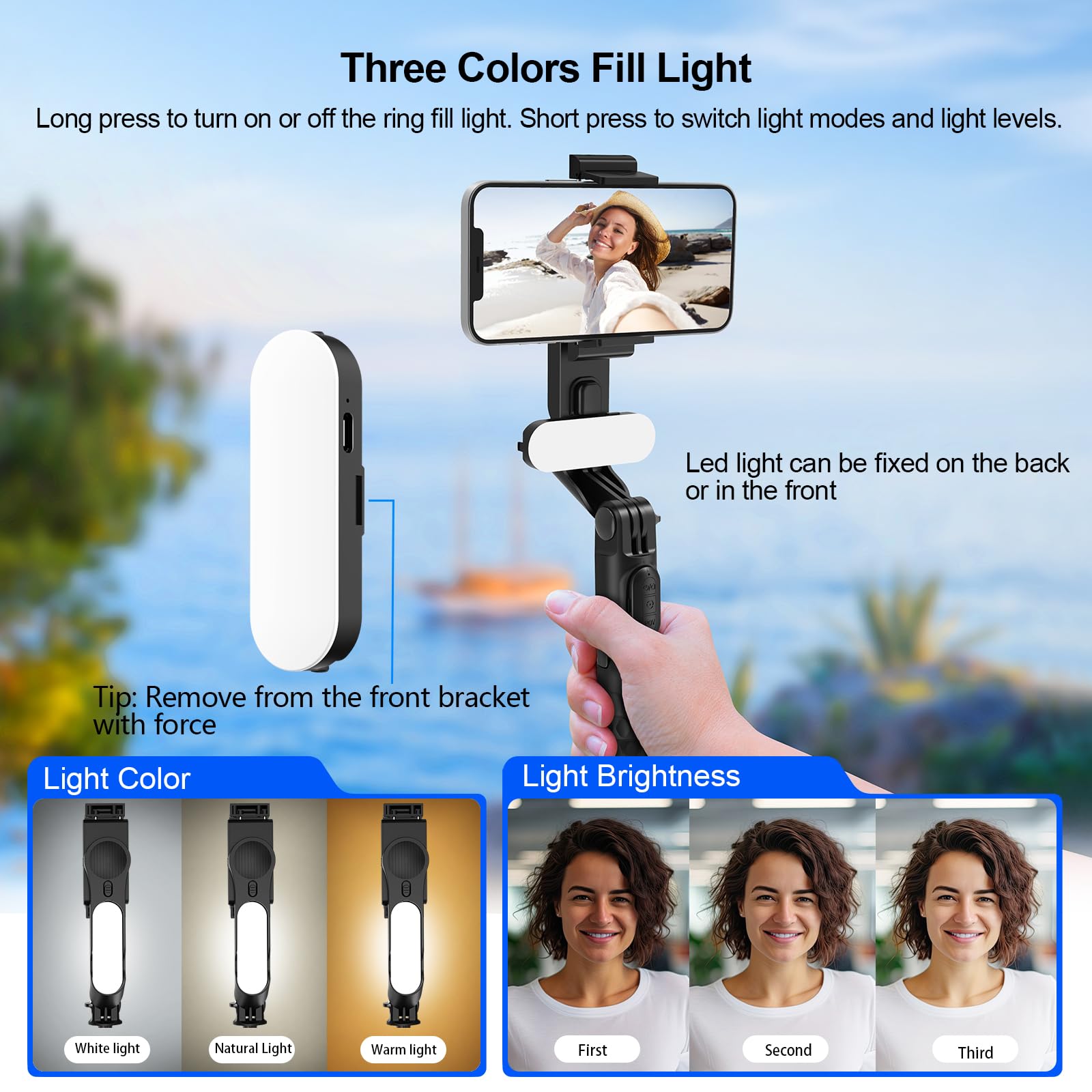 Gimbal Stabilizer For Iphone, Pov Half-Following Mode, Phone Gimbal With Detachable Fill Light, 360 Auto Rotation, Extendable Ro