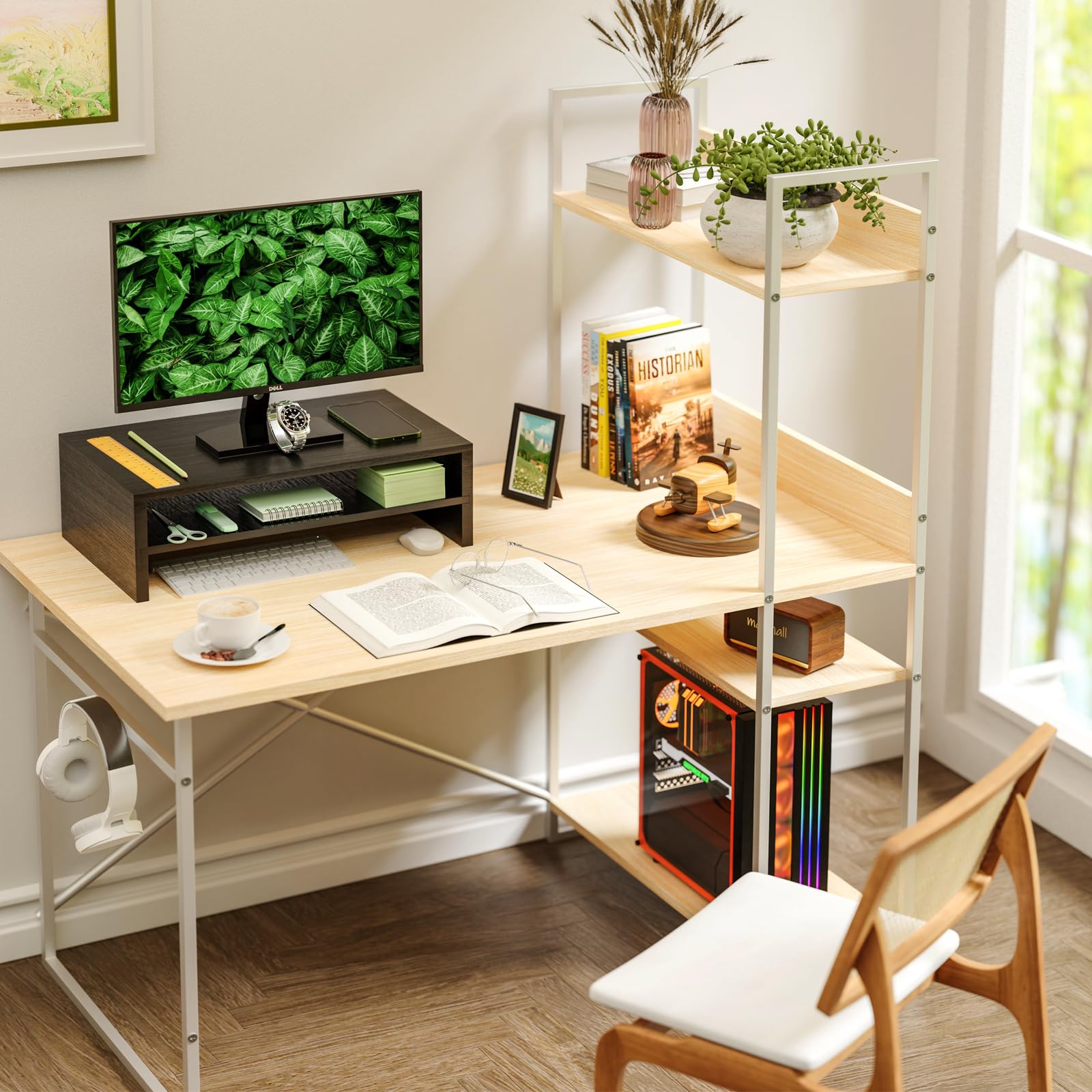 Monitor Stand Riser, 2 Tier Wood Office Desk Storage Organizer For Laptop, Computer