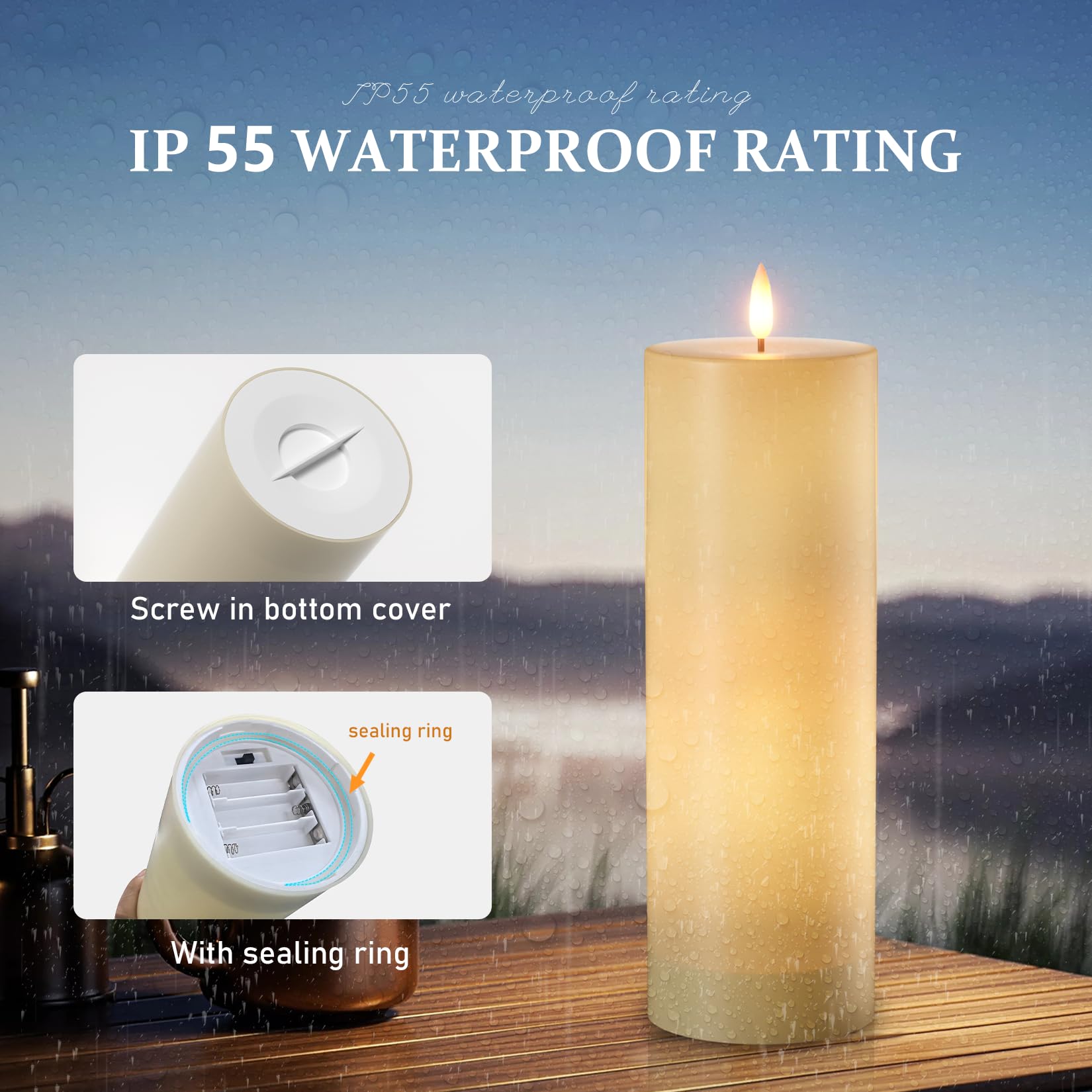 Aoxdwge 14'' X 4'' Large Flameless Pillar Candles With Remote, Waterproof Flickering Led Flameless Candles With Timer For Outdoo