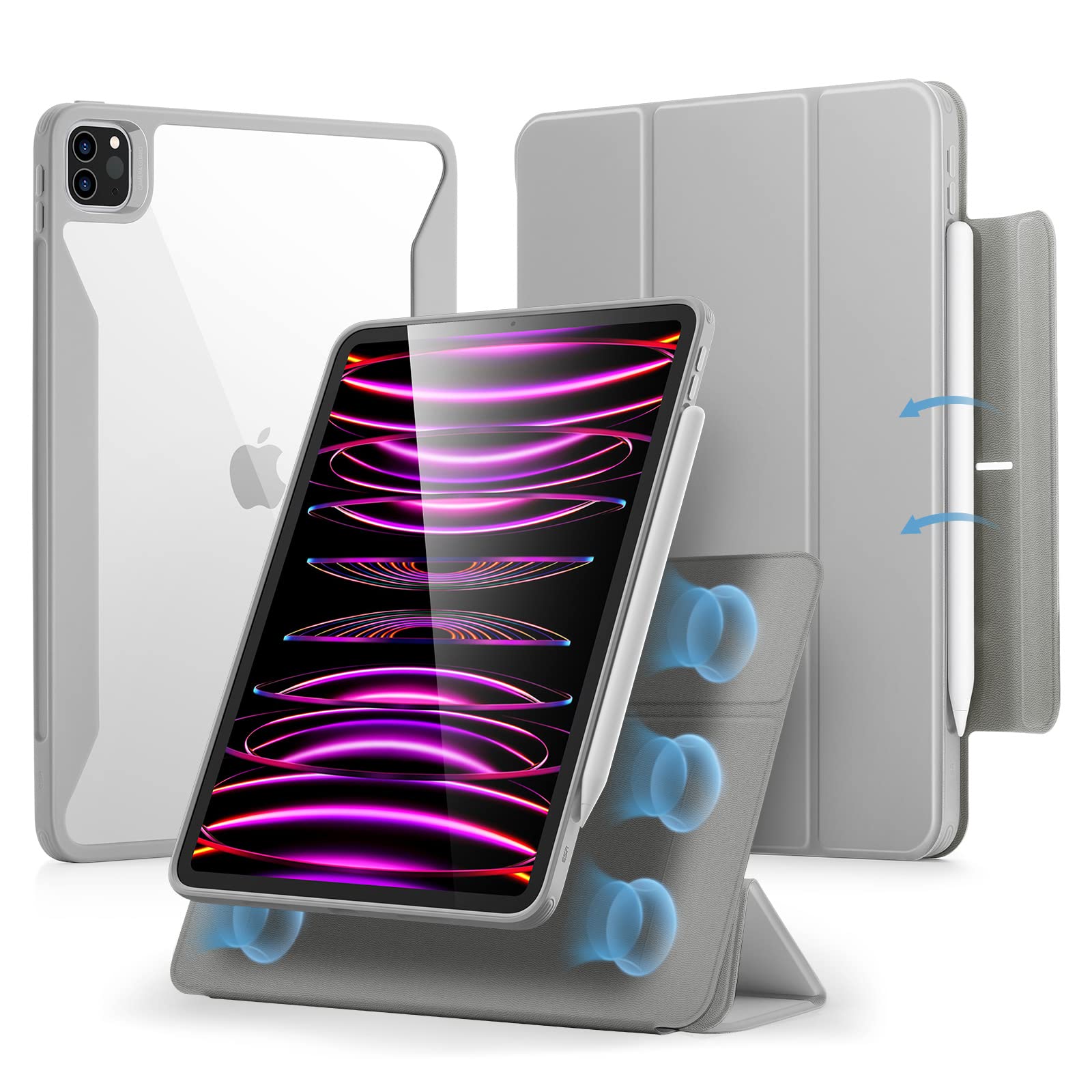ESR for iPad Pro 12.9 Inch Case (2022/2021), iPad Pro 12.9 Case 6th/5th Generation with Pencil Holder, Detachable Magnetic Cover