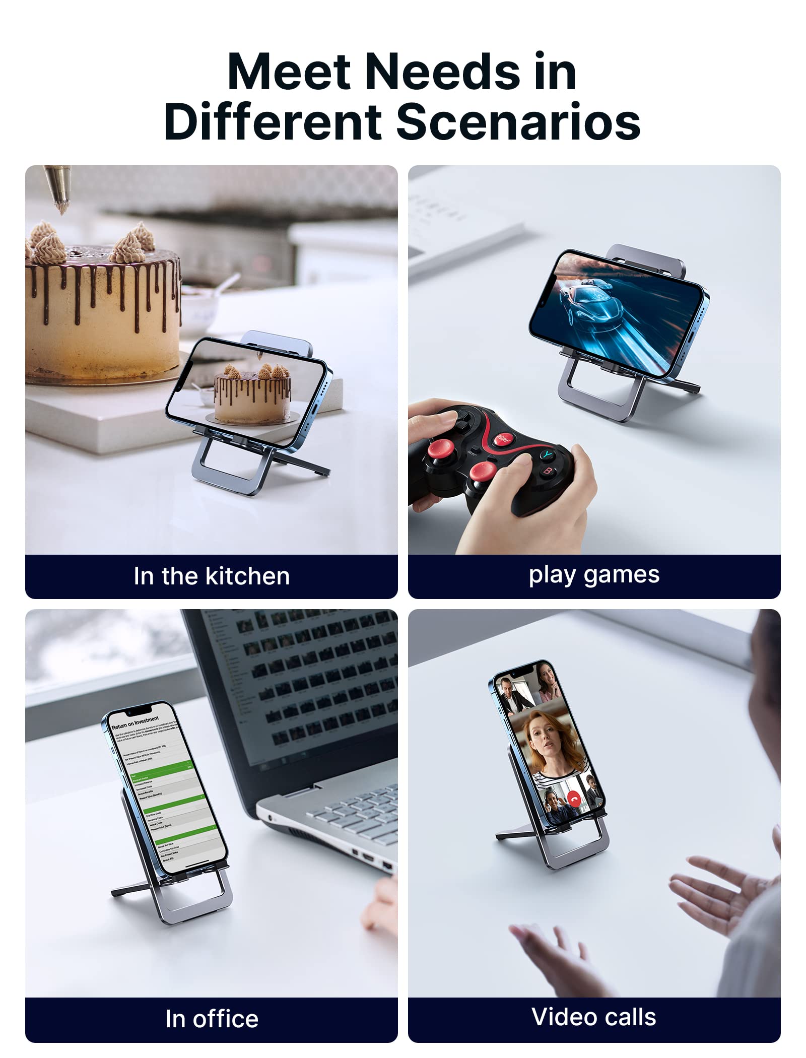 Jsaux Cell Phone Stand, Foldable Aluminum Adjustable Phone Holder For Desk Portable Travel Essentials Office Accessories For Iph