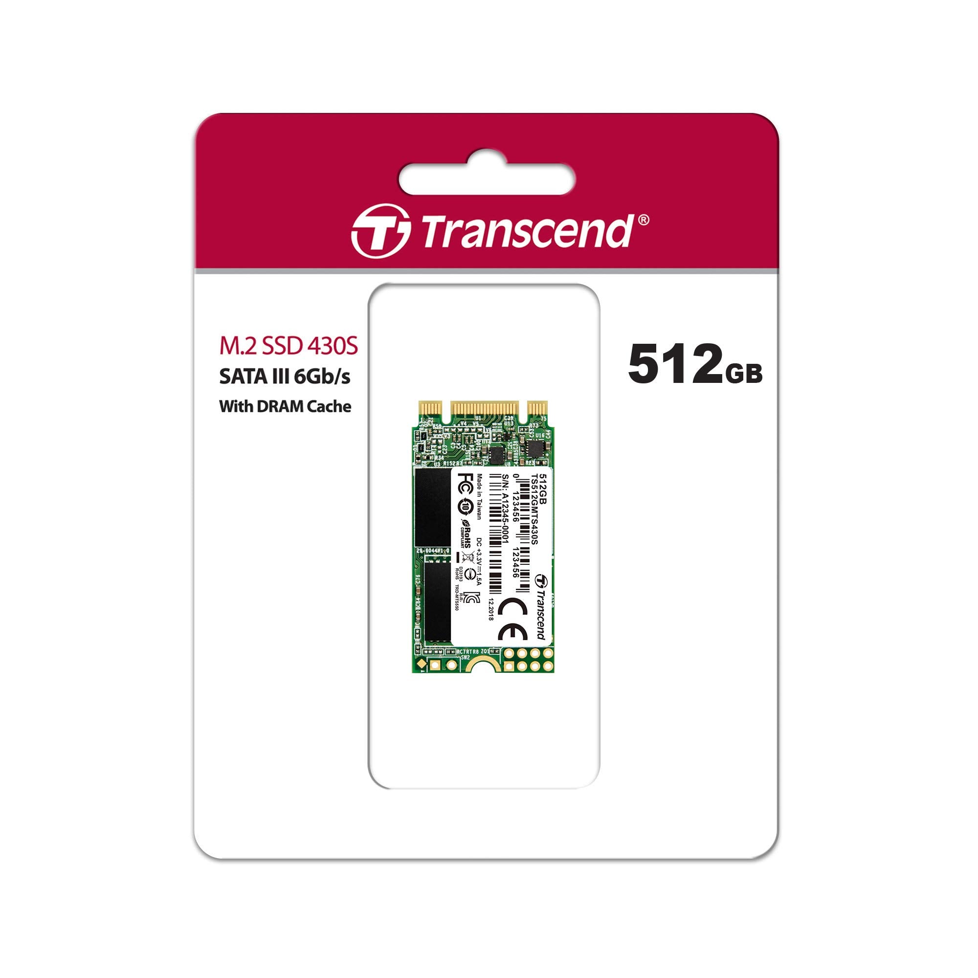 Transcend 512GB MTS430S M.2 2242 SATA3 SSD, Internal Solid State, Compatible with Laptop & PC Desktop   TS512GMTS430S