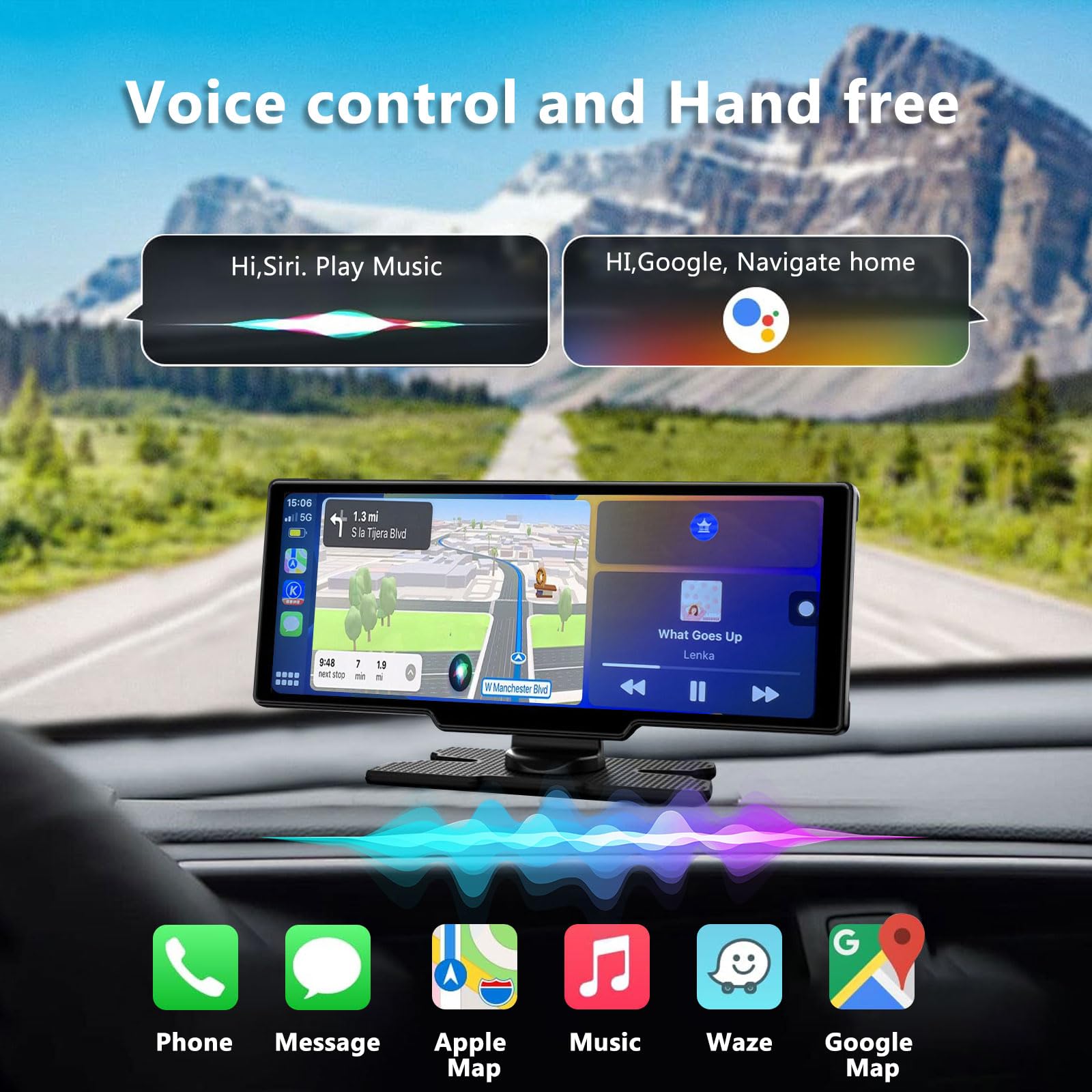 Portable Apple Carplay & Android Auto Screen For Car | 4K Dash Cam | 10.26   Touchscreen Car Stereo With Voice Control, Music