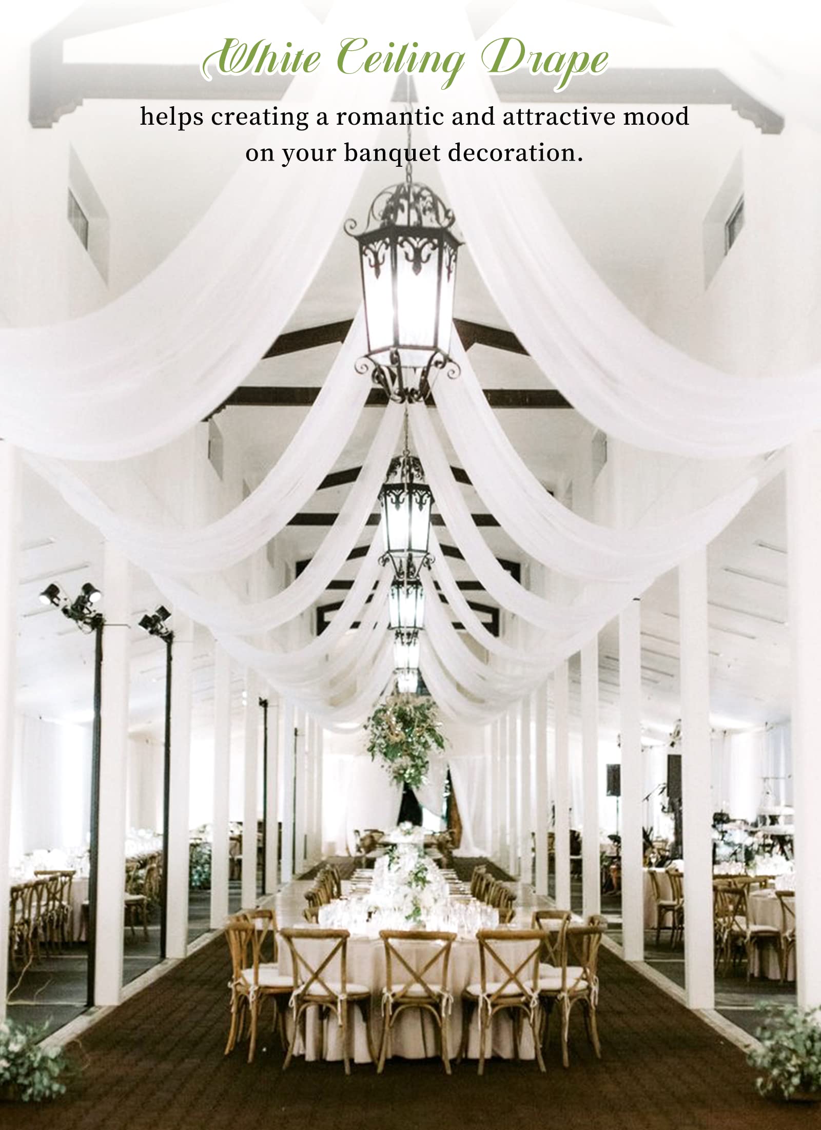 6 Panels White Ceiling Drapes For Wedding Ceiling Drapes 5Ftx20Ft Wedding Arch Draping Fabric Sheer Curtains Voile Chiffon Drape