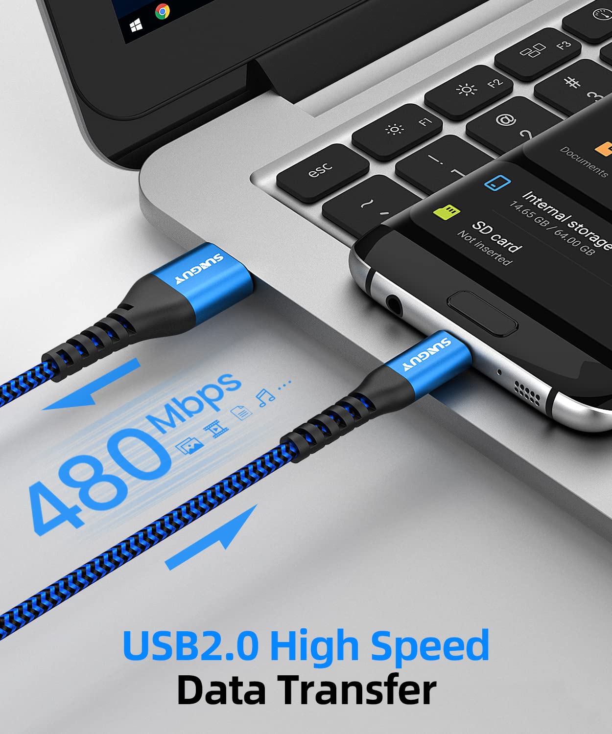 Sunguy Short Micro Usb Cable 1Ft[3Pack], 18W Usb To Micro Usb Cable Fast Charging Usb 2.0 Data Sync Nylon Braided For Samsung Ga