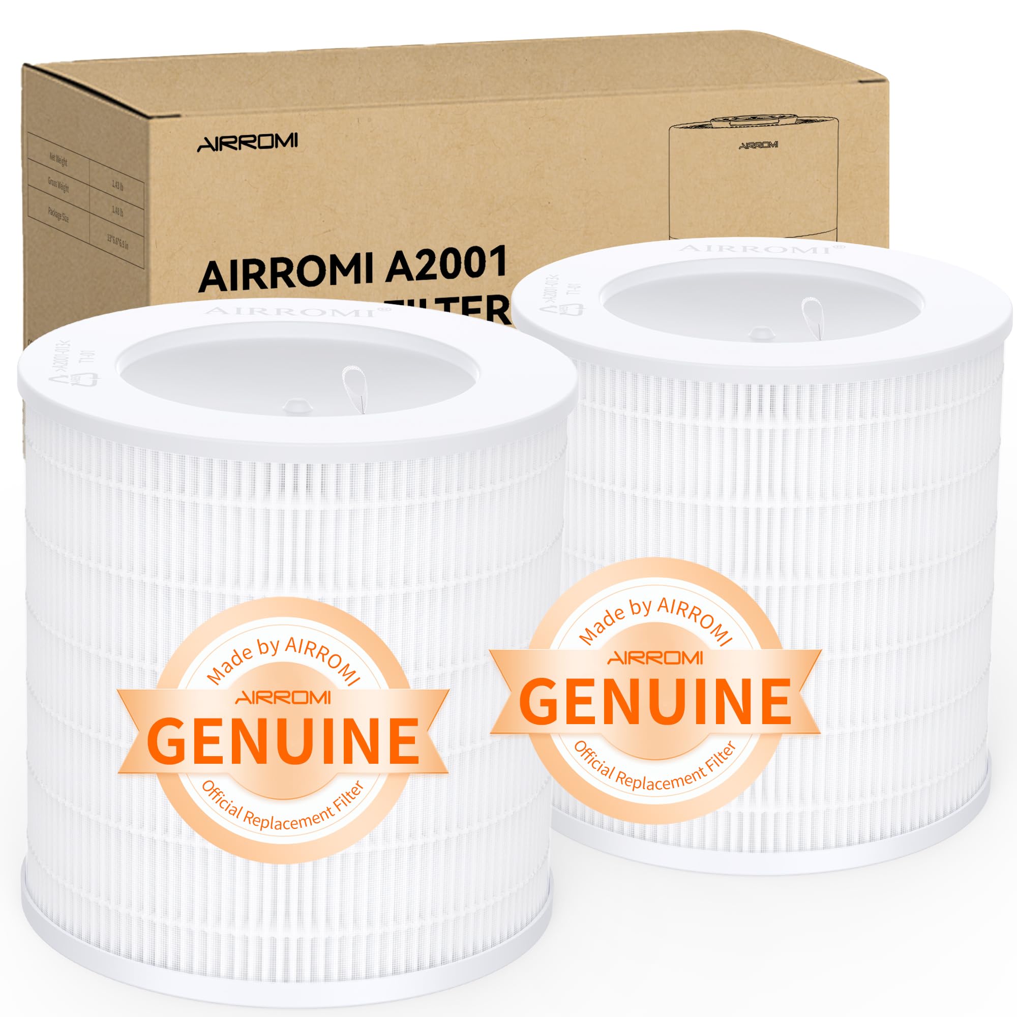 Airromi A2001 Hepa Air Purifier Replacement Filter, 3 In 1 Original Filter, Remove 99.97% Of 0.3 Micron Particle 2 Pack White Ac