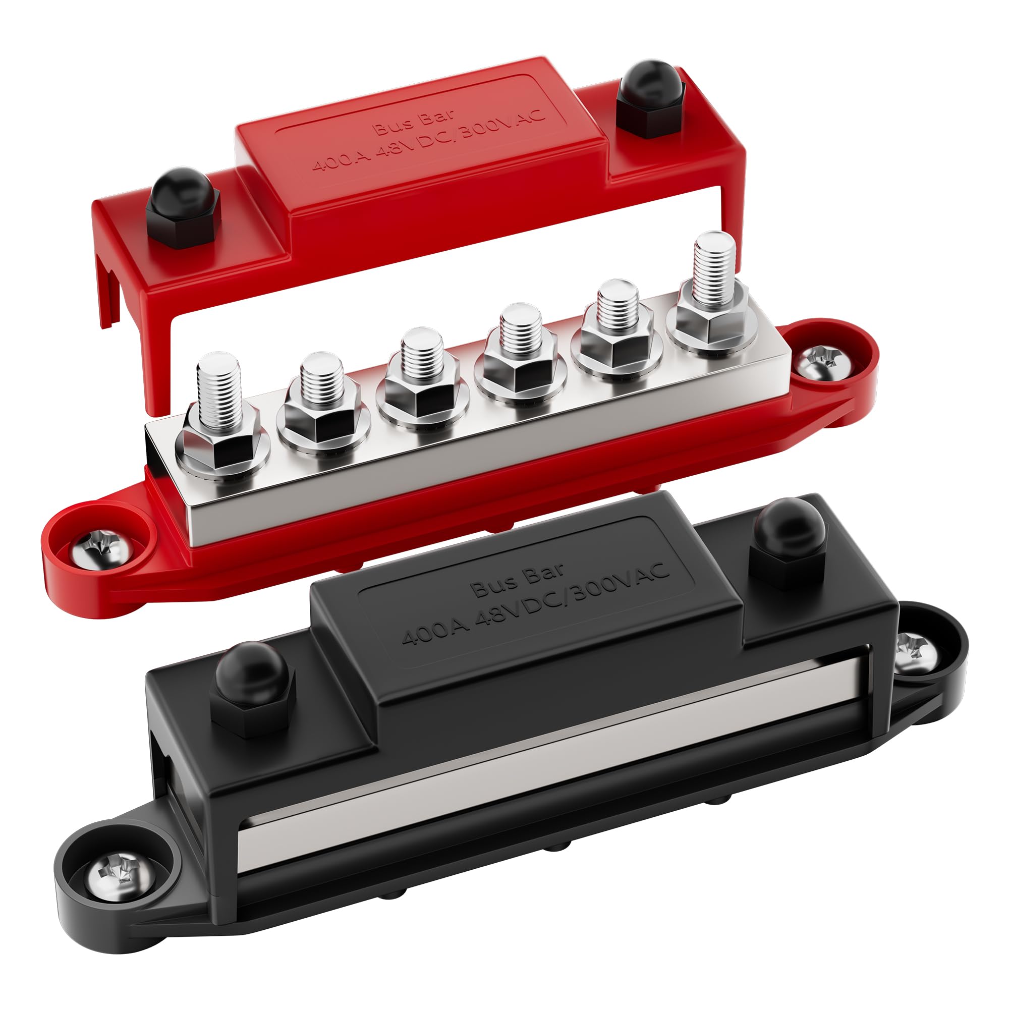 Rvboatpat 400A Bus Bar 12V Power Distribution Block 6 X 5/16'' (M8) Terminal Studs 12 Volt Marine Bus Bar Positive And Negative 