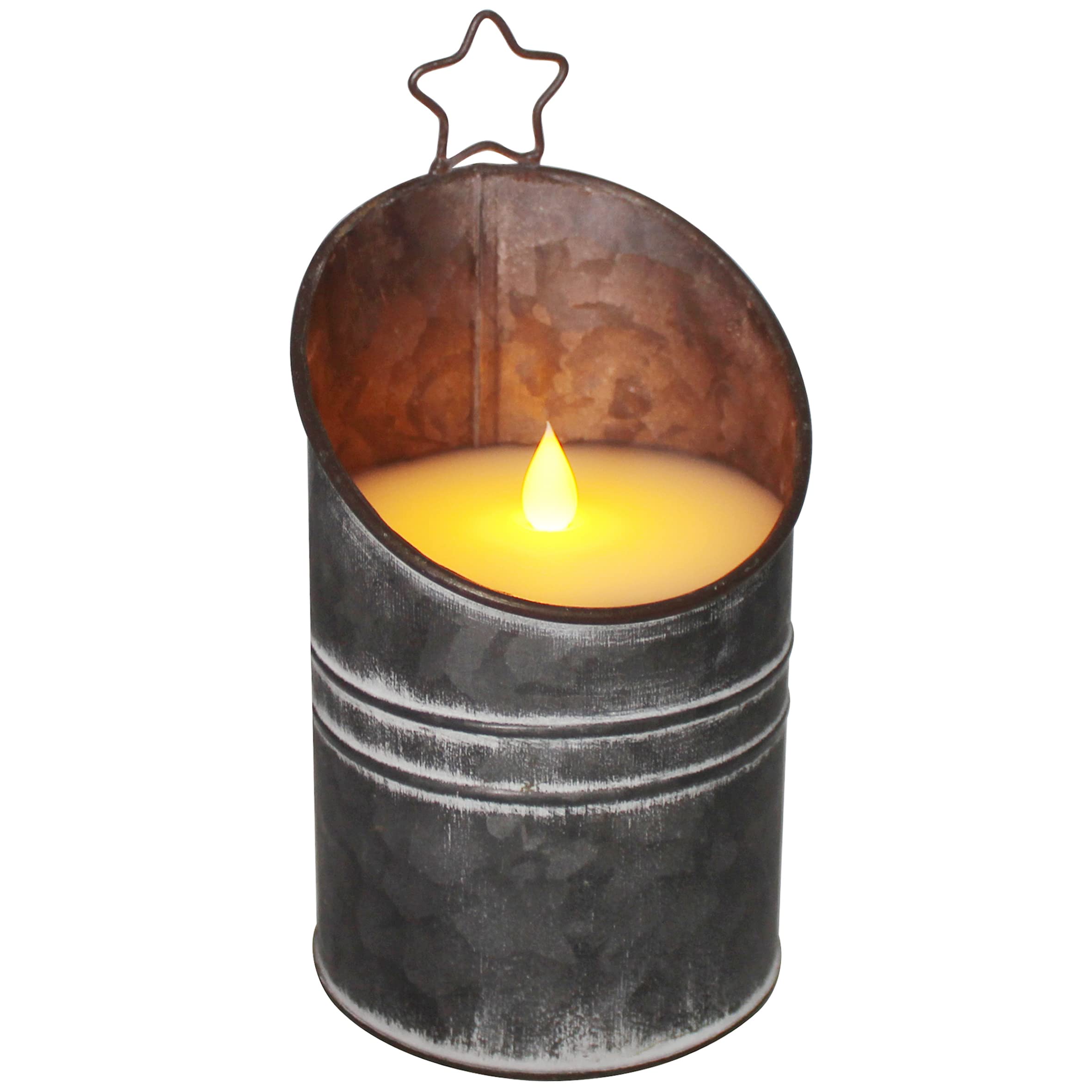 Cvhomedeco. Vintage Galvanized Can Flameless Led Candle, Real Wax In Antique Galvanized Jar Flickering Candle With Remote Contro