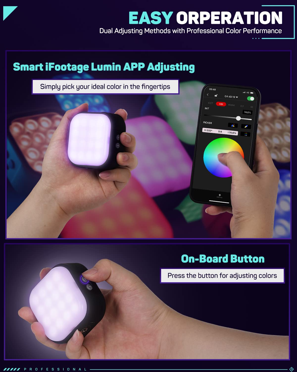 Ifootage Hl1 C4 Led Video Light, Handy Rgbw On Camera Light, Bluetooth App Control Magnetic Attraction Video Camera Light, Cri 9