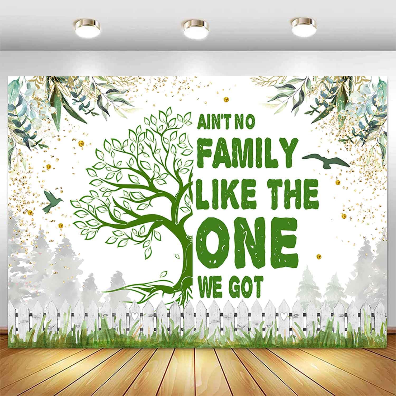Sensfun 7X5Ft Family Reunion Backdrop Family Tree Together We Are Family Photography Background Green Leaves Glitter Dots Family