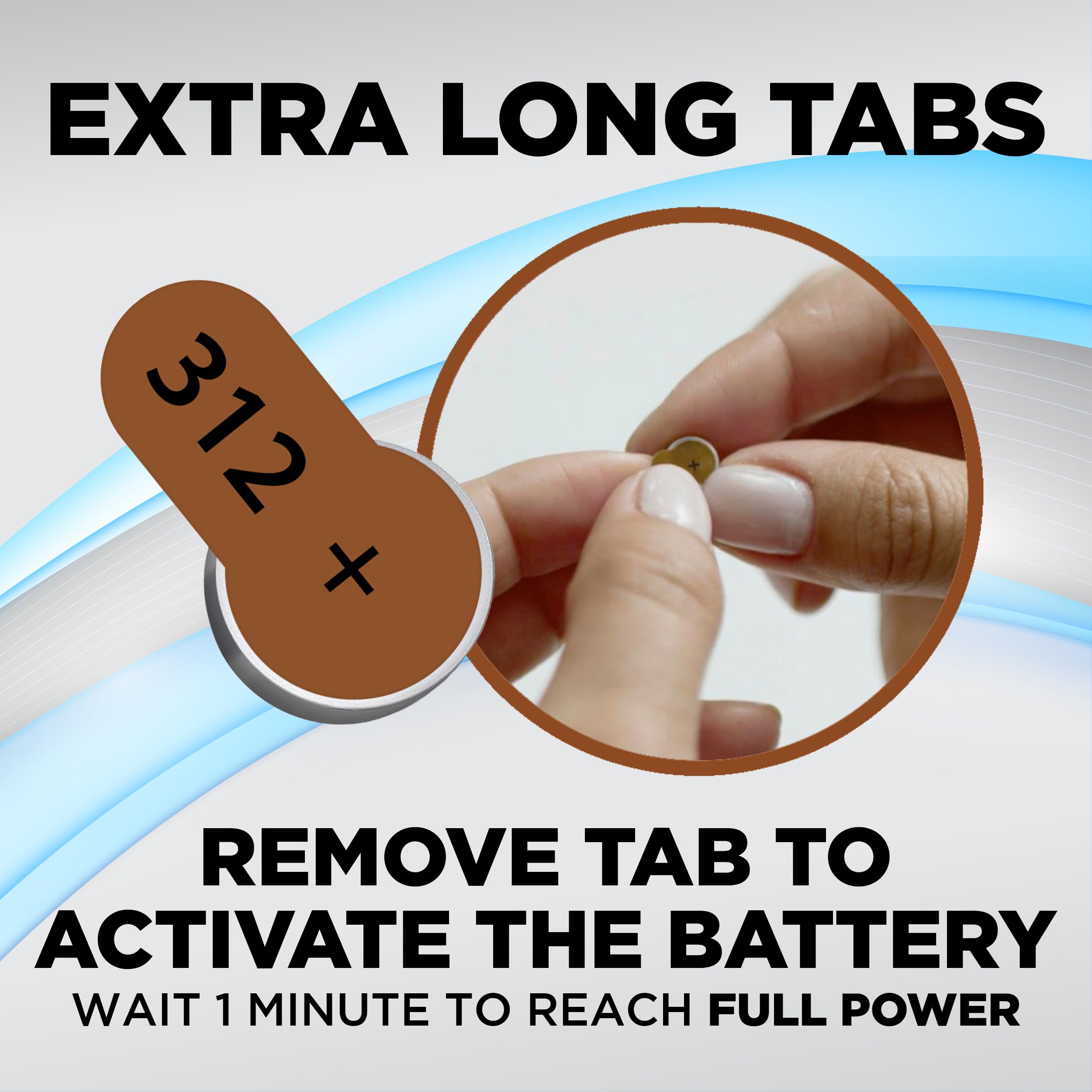 Powermax Size 312 Hearing Aid Batteries, 180 Count Long Lasting Battery Pack, Brown Long Tab For Easy Change