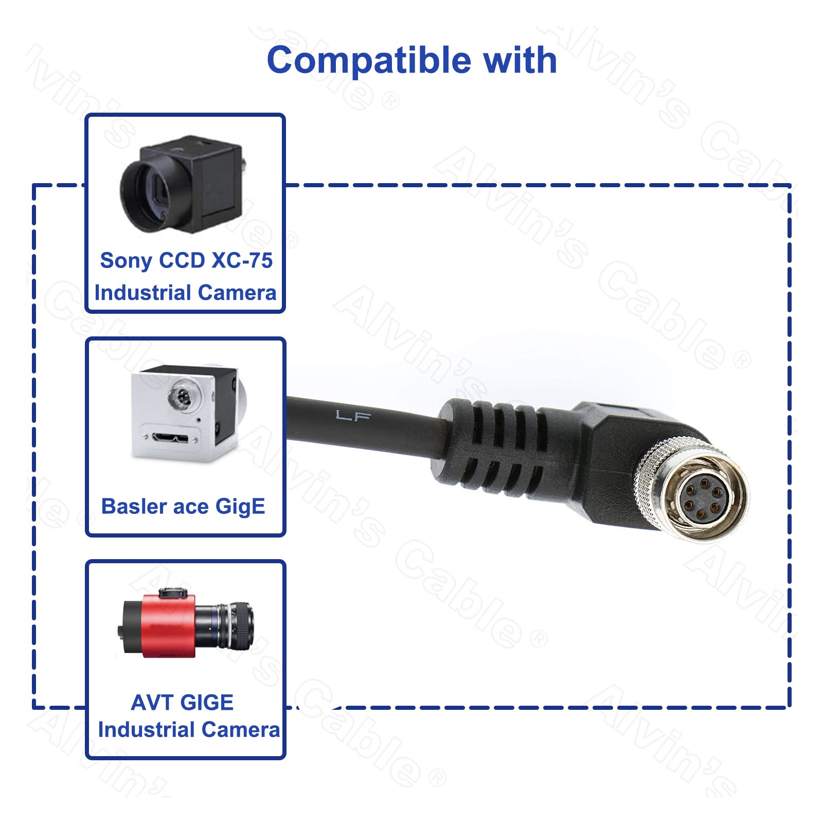 Alvin'S Cables Hirose 6 Pin Female Right Angle Twisted Power Io Trigger Cable For Basler Gige Avt Ccd Camera 10M| 32.8Ft