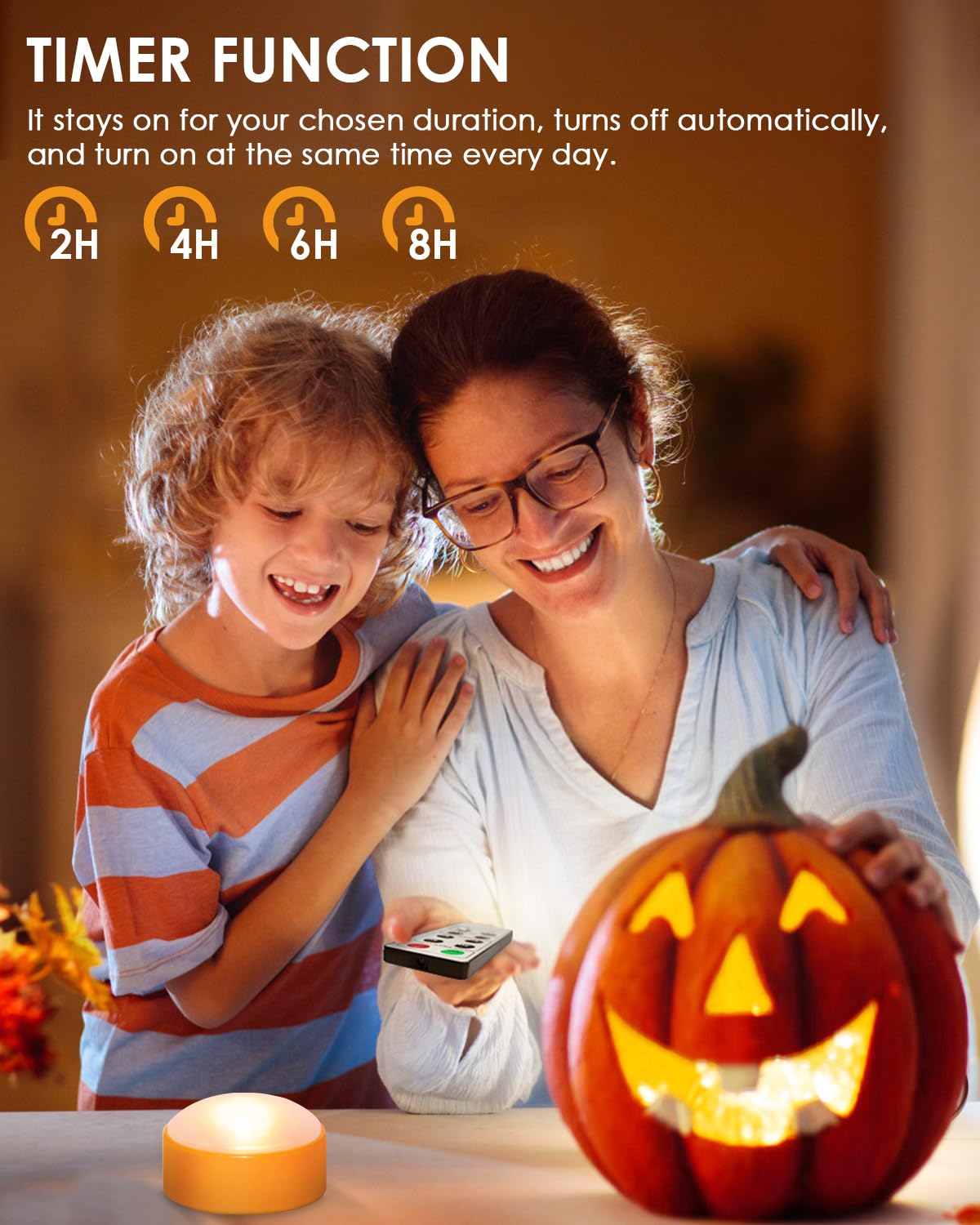 Luditek [4 Pack] Halloween Led Pumpkin Lights With Remote And Timer, Battery Operated Orange Jack O Lantern Light For Halloween