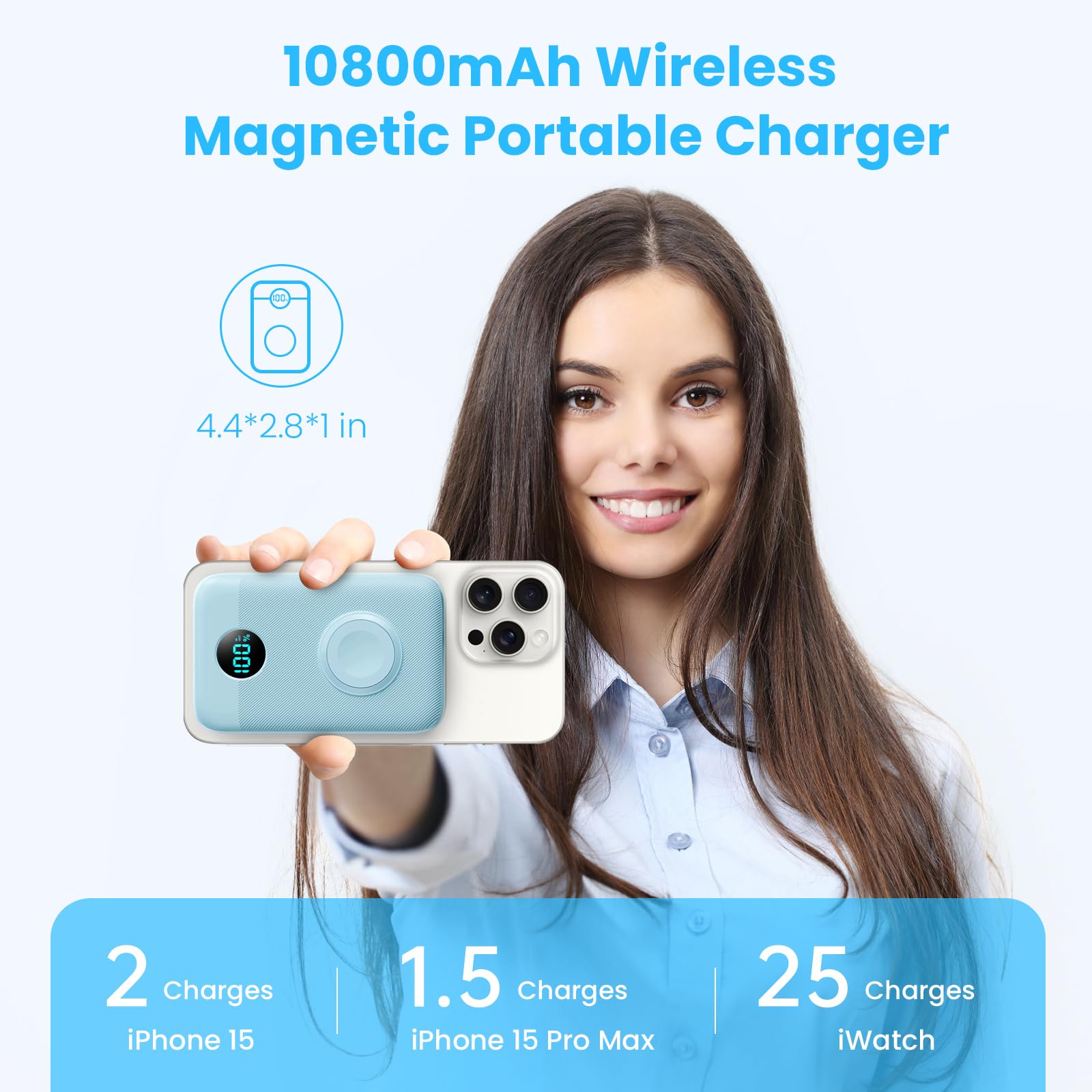 Magnetic Portable Charger For Iphone, 10800Mah 4-In-1 Wireless Power Bank With Iwatch Charger, 25W Pd Fast Charging Battery Pack