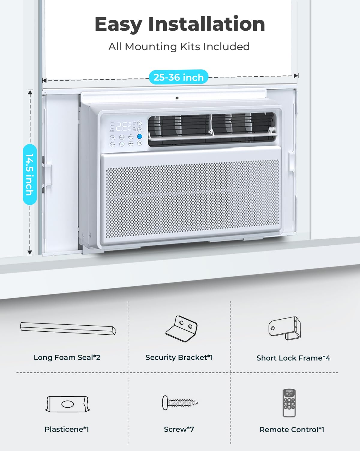 Electactic 12000Btu Smart Inverter Window Air Conditioner Ac Unit, App & Remote Control, Cools Rooms Up To 550 Sq. Ft, 6 Modes,