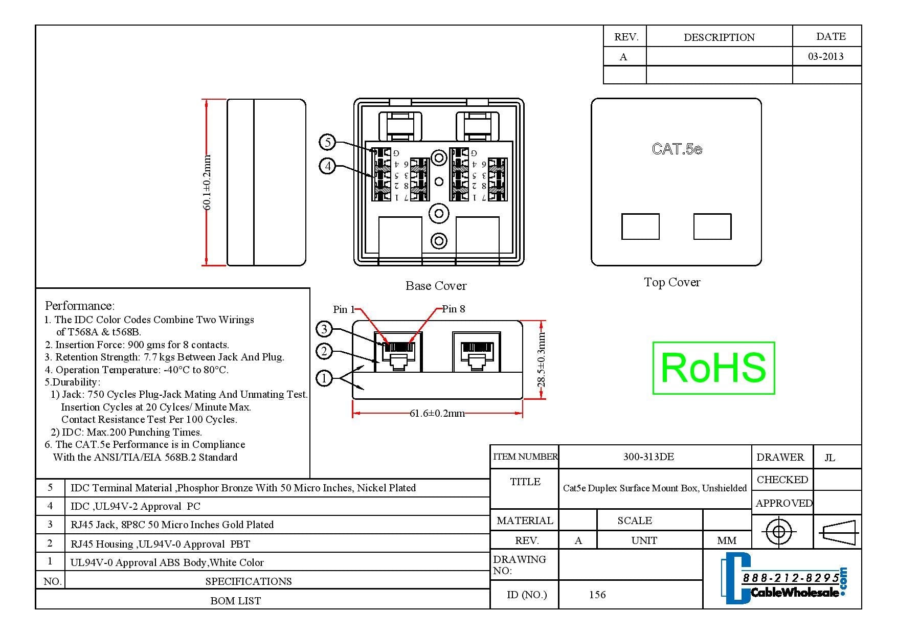 Cablewholesale Cat5E Single Surface Mount Box, 1 Port, Rj45 Unshielded Female Port, White, Adhesive For Wall Mount