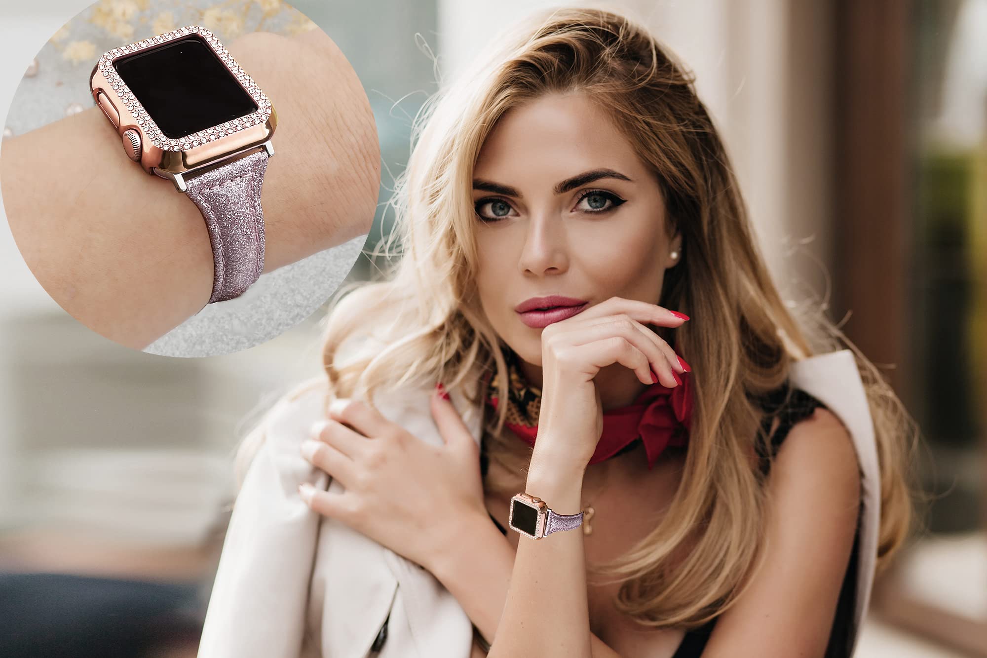 Secbolt Bling Case Compatible With Apple Watch Series 8 Series 7 45Mm, Full Cover Bumper Screen Protector For Iwatch 8/7 (Copper