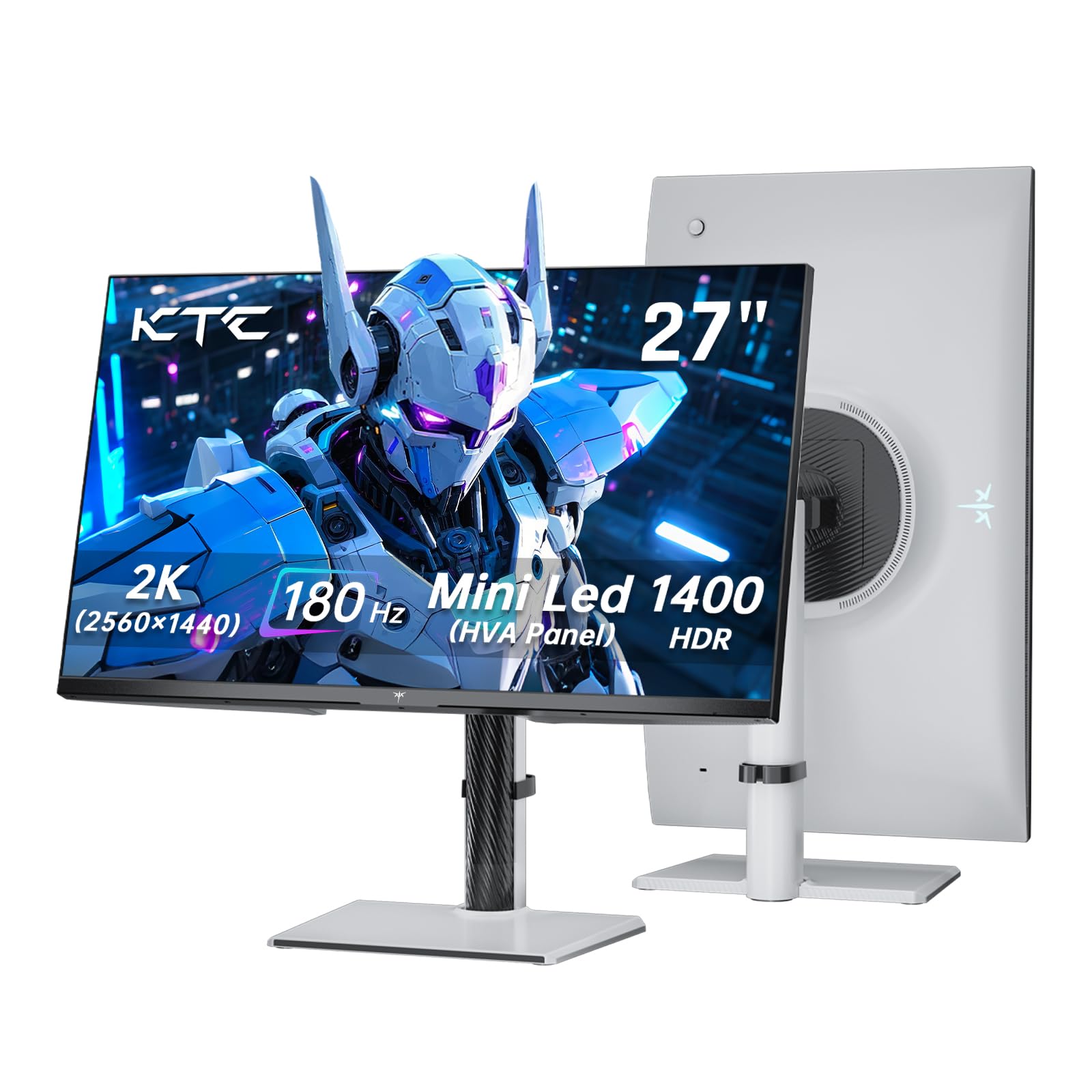 KTC 27 Inch Mini LED Gaming Monitor - 1440P Monitor 2K, HDR1400, 180Hz, Adaptive Sync, 148% sRGB, HDMI 2.0 x 2, DisplayPort 1.4 