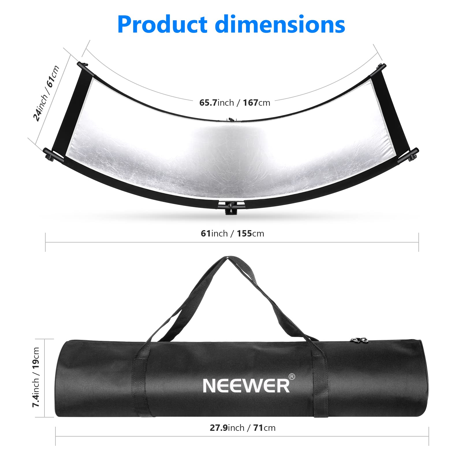 Neewer Clamshell Light Reflector Diffuser, 66     24    Photography Curved Lighting Reflector With Black, Silver, White, Gold, C