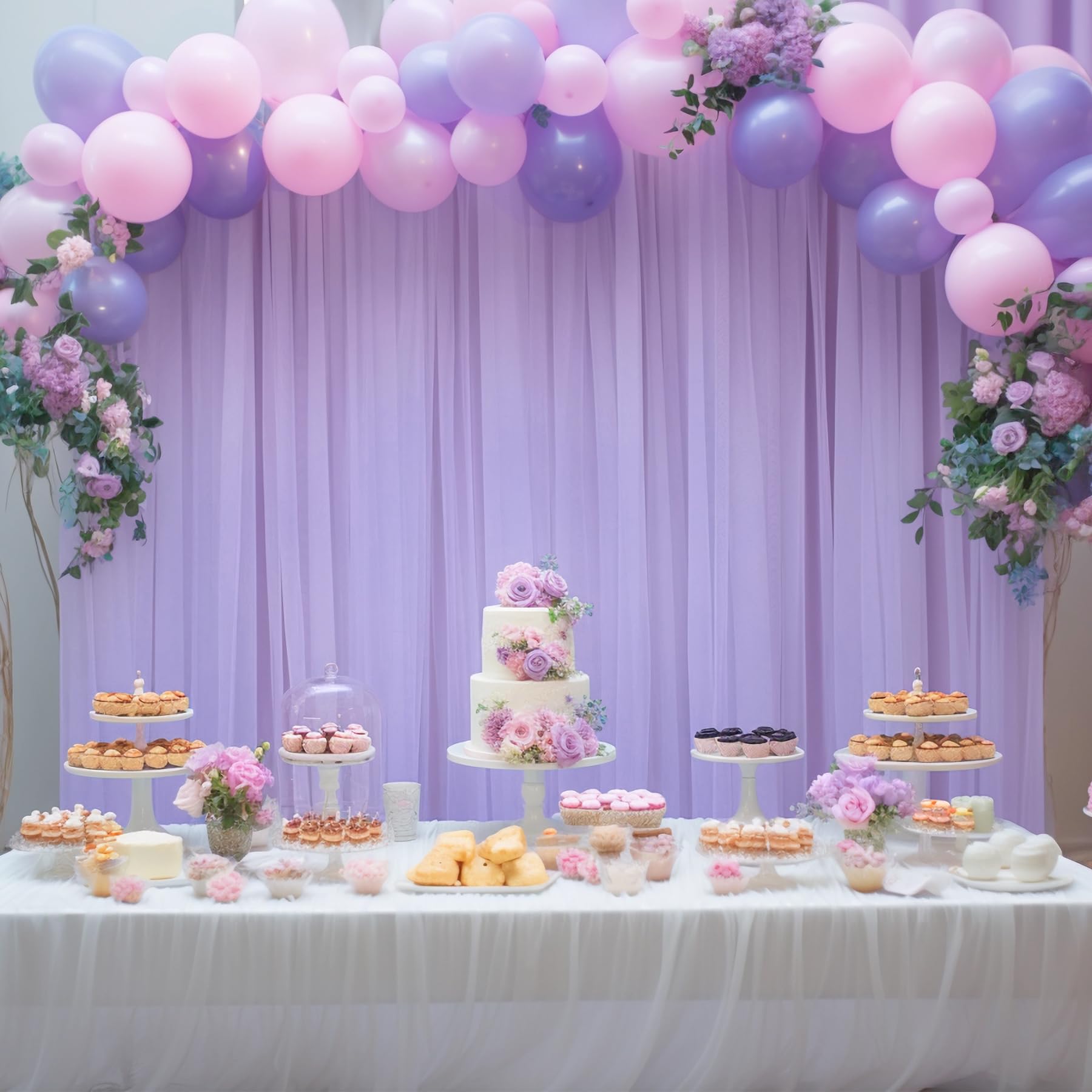 10X10 Purple Tulle Backdrop Curtains For Parties, Sheer Backdrop Curtain Wedding Photo Backdrop Drapes For Baby Shower Photograp