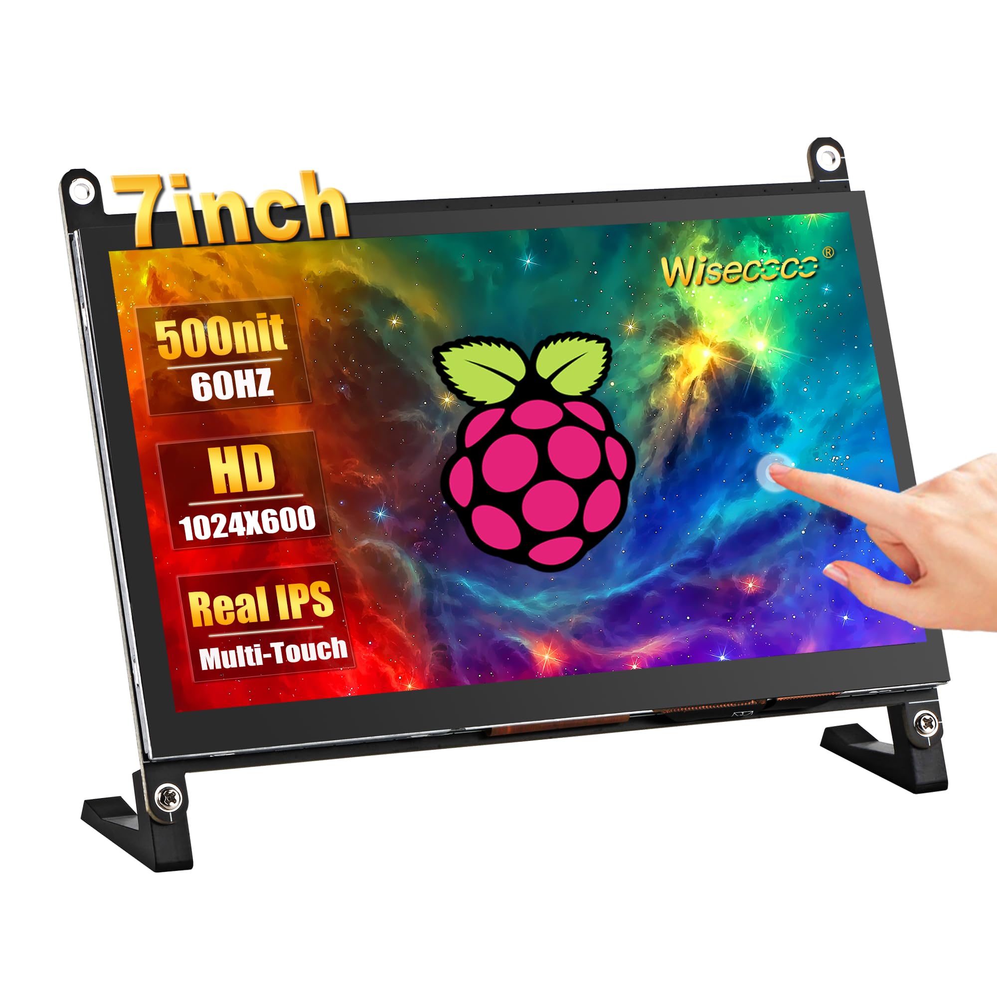 Wisecoco 7 Inch Touchscreen Monitor For Raspberry Pi Hdmi Ips 1024 X 600 Mini Lcd Display For Rpi Pi 5/4B/3B 2 Zero B B+ Windows