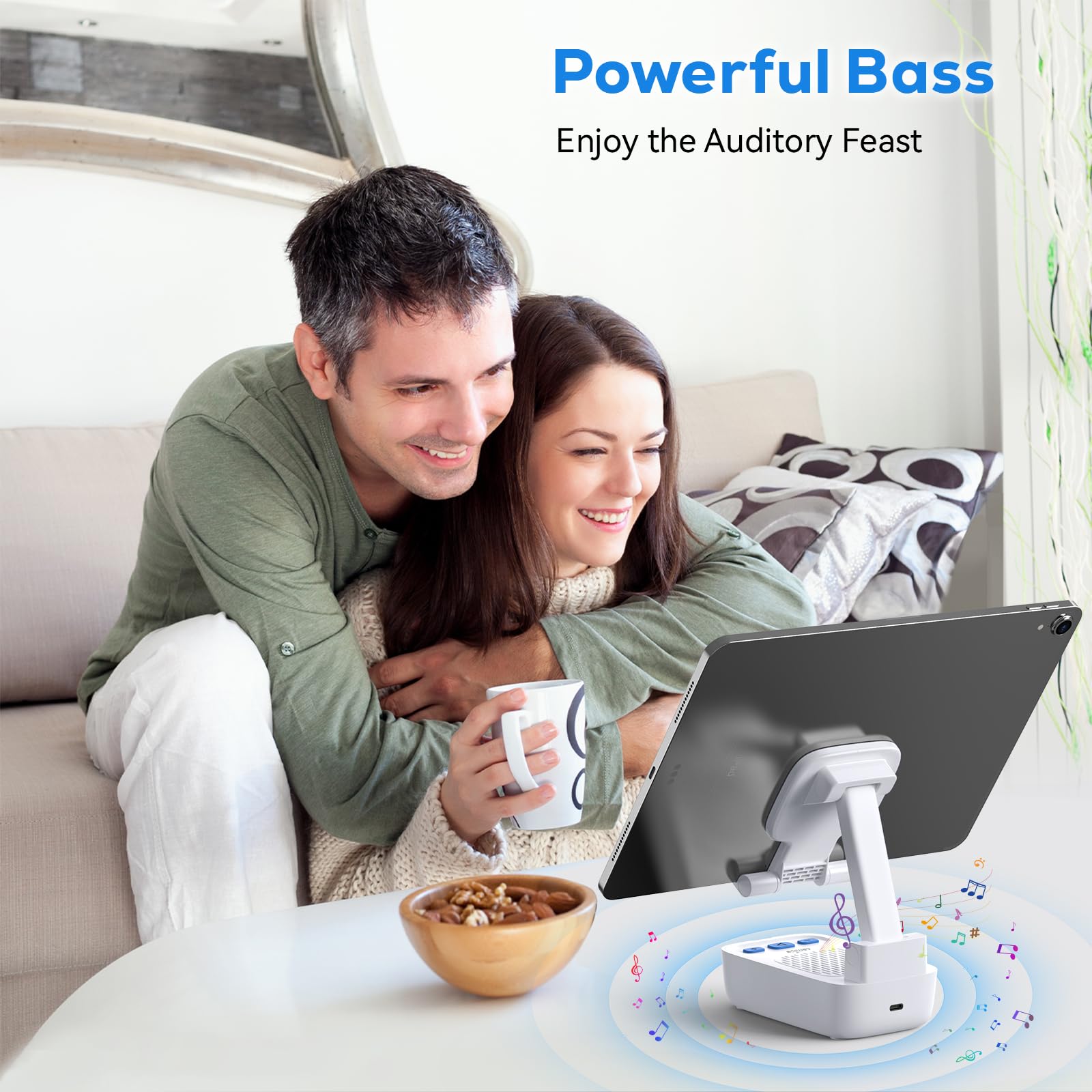 Comiso Gifts For Men Women, From Wife,Cell Phone Stand With Wireless Bluetooth Speaker, Punchy Bass & Hd Stereo Sound Speaker For Home & Outdoors Compatible With Iphone/Ipad/Samsung White