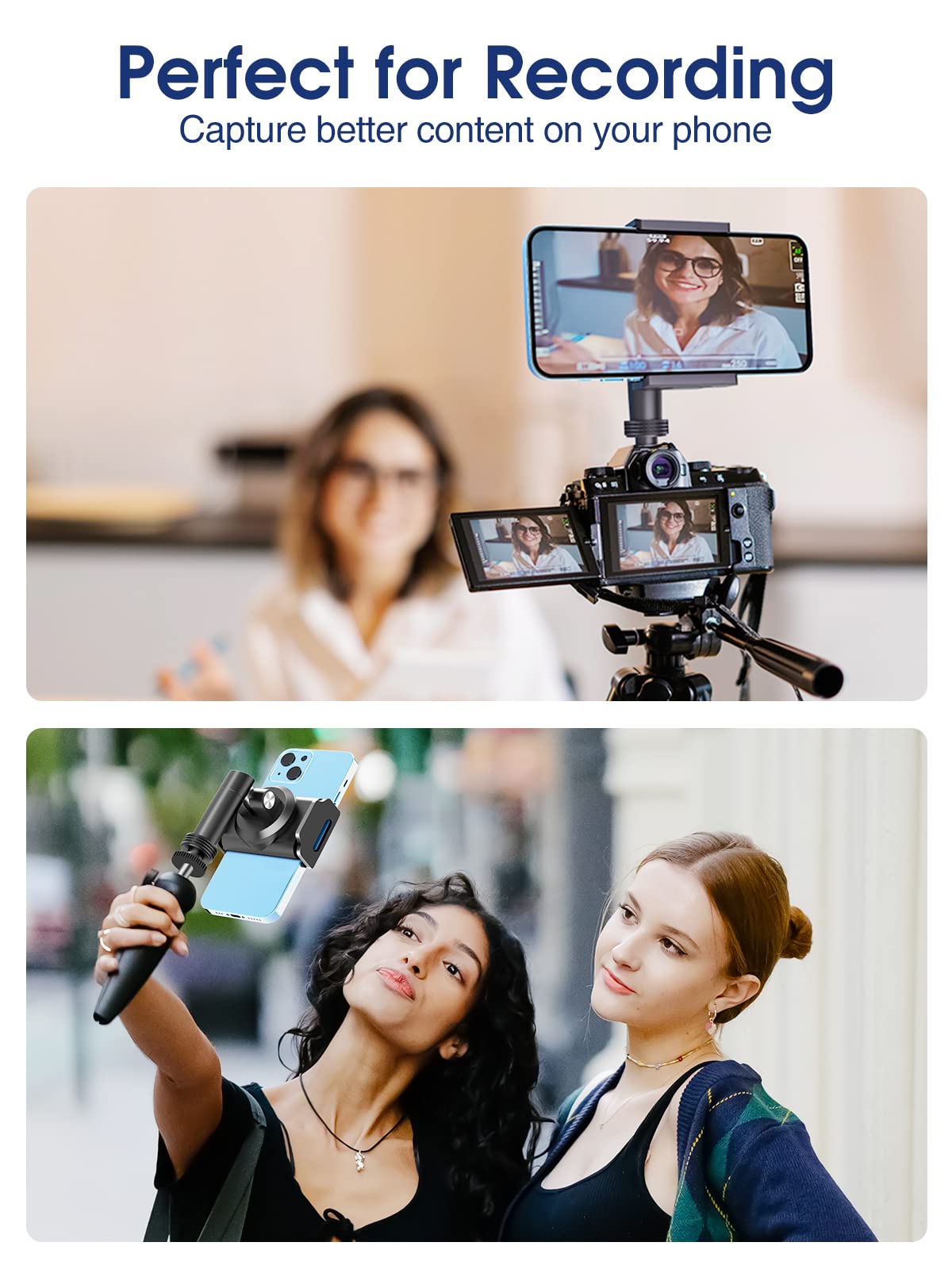 Elitehood Universal Phone Holder Mount For Tripod, 360 Swivel Tilt Iphone Tripod Mount Adapter With 1/4    Screw Adapter & Cold