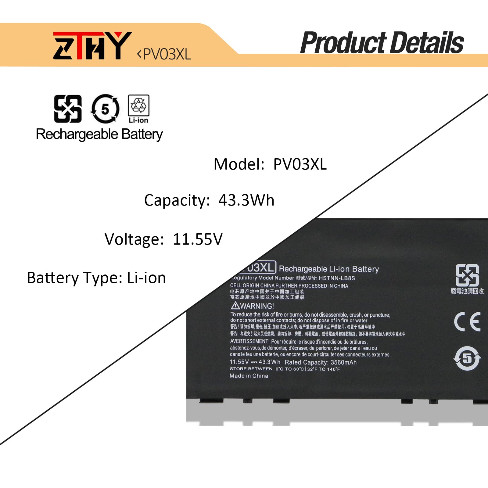 Zthy Pv03Xl Pp03Xl Laptop Battery Replacement For Hp Pavilion X360 13 Bb 14 Dv 14 Dw 14M Dw 14 Dk 13 Bb0Xxx 14 Dv0Xxx 14 Dw0Xxx