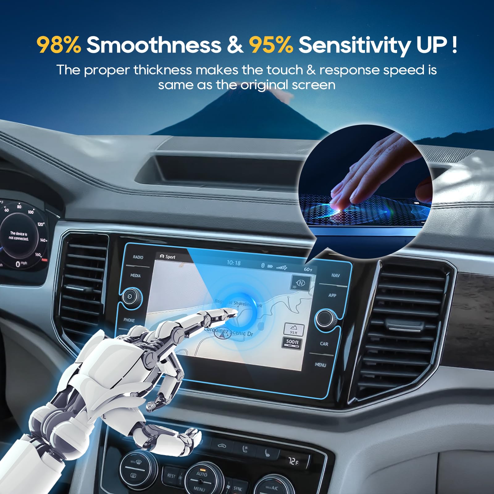 Lfotpp 2018 Volkswagen Atlas 8 Inch Tempered Glass Car Navigation Screen Protector, [9H] Infotainment Screen Center Touchscreen