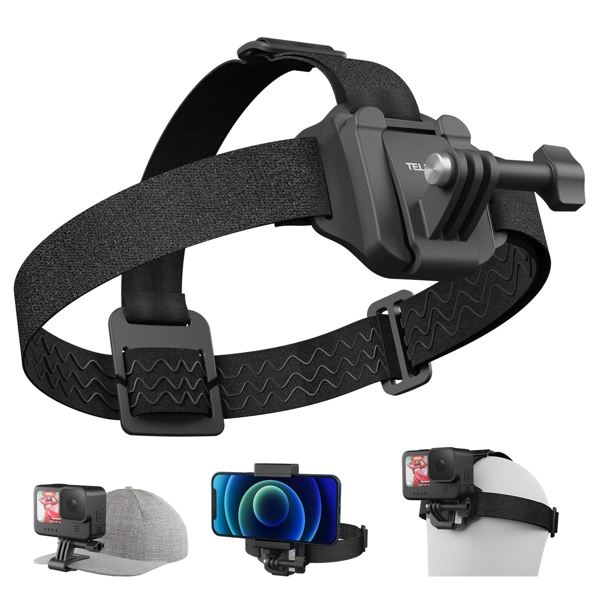 Telesin� Head Strap Cap Clip Mount With Phone Clip Vertical Mount Kit, 2 In 1 Cellphone Pov Selfie Holder Head Mount For Go Pro Max Hero 13 Insta360 Dji Action Iphone Android, Video, Vlog