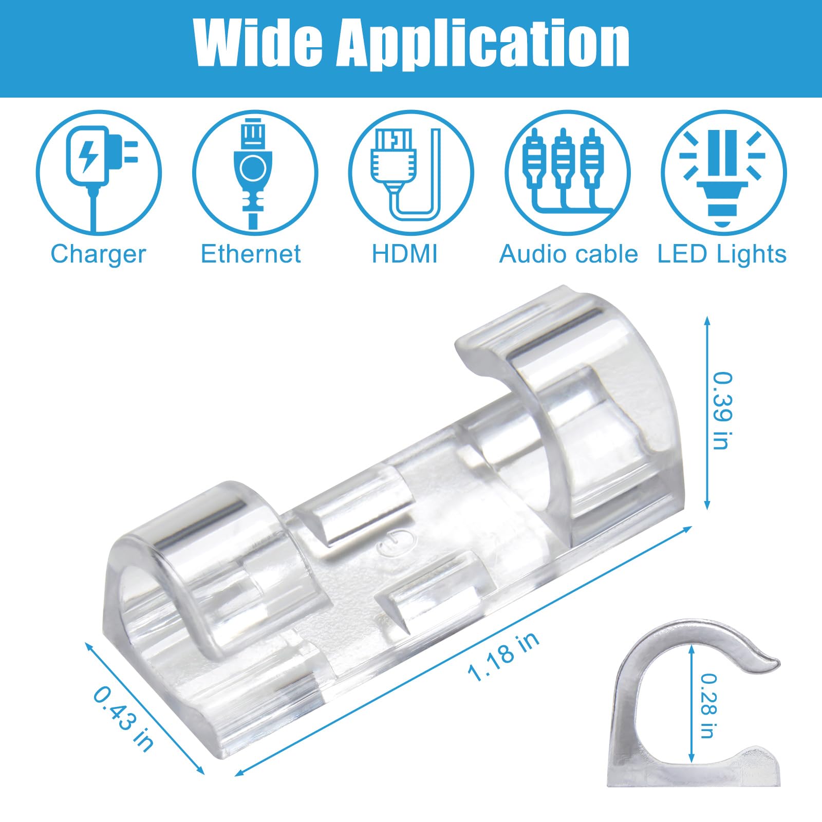 Ogurey 40PCS Clear Adhesive Cable Clips, Strong Wire Holders for Wall & Desk, Cord Organizer for Home, Car & Christmas Lights
