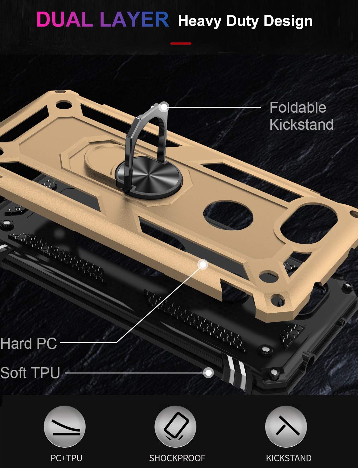 Lumarke Google Pixel 3A Case With Screen Protector,Pass 16Ft. Drop Tested Military Grade Cover With Magnetic Ring Kickstand Car