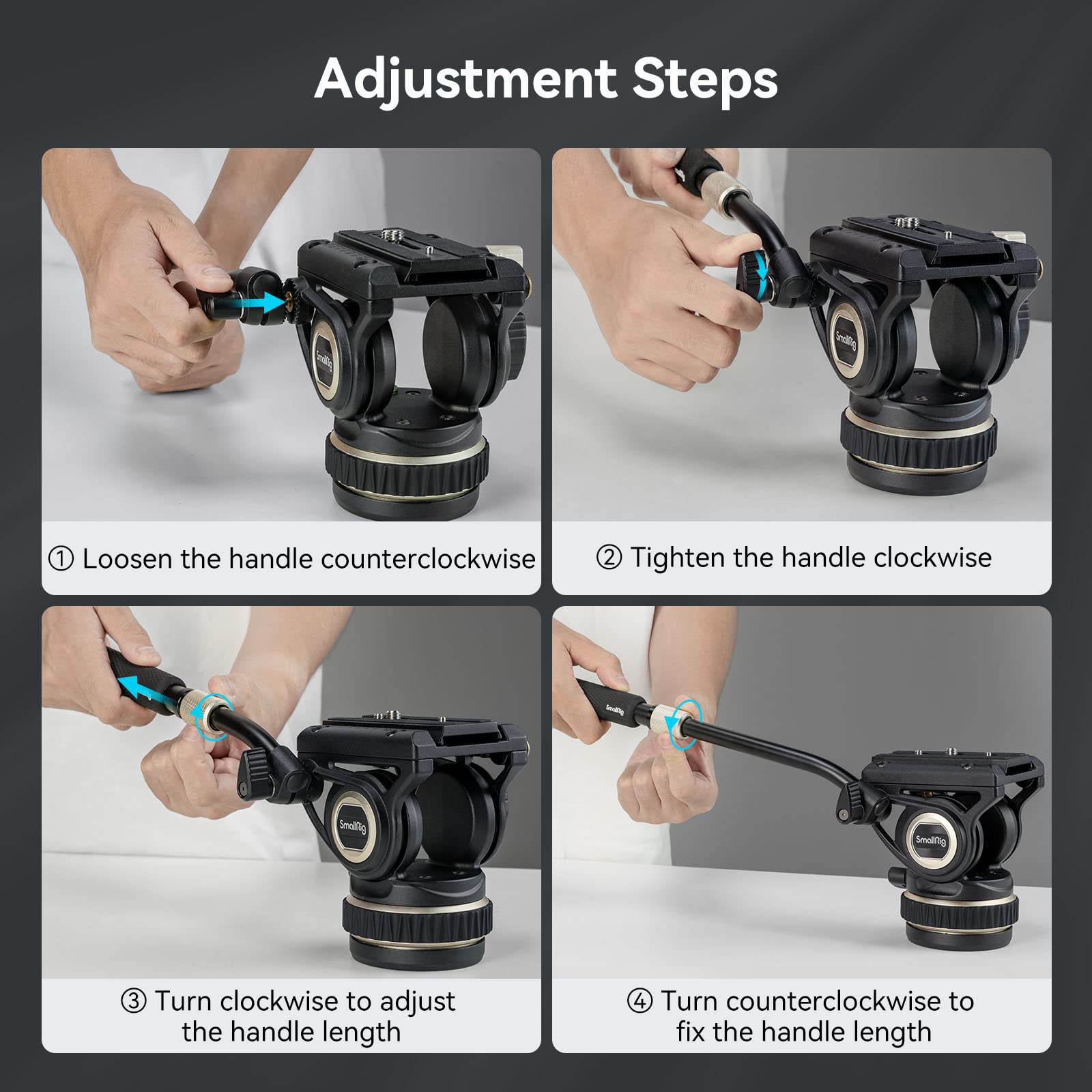 Smallrig Dh10 Heavy Duty Tripod Fluid Video Head With Flat Base And Adjustable Handle, Quick Release Plate For Manfrotto Video H