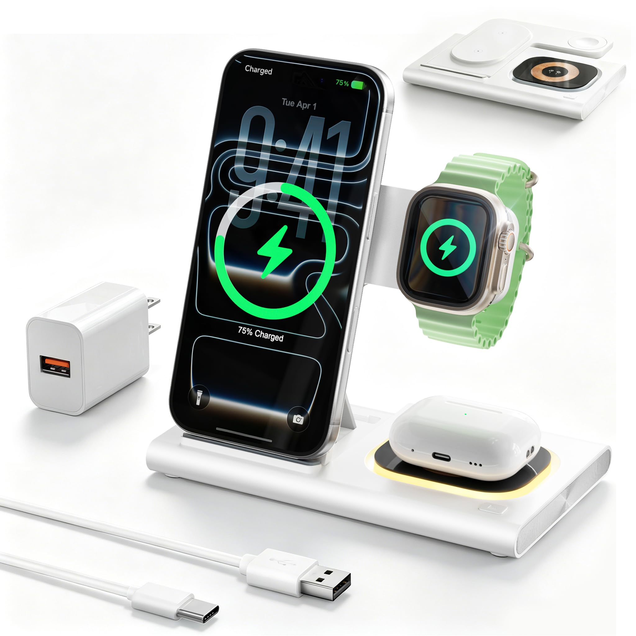 3 in 1 Foldable Wireless Fast Charging Station for Apple Multiple Devices