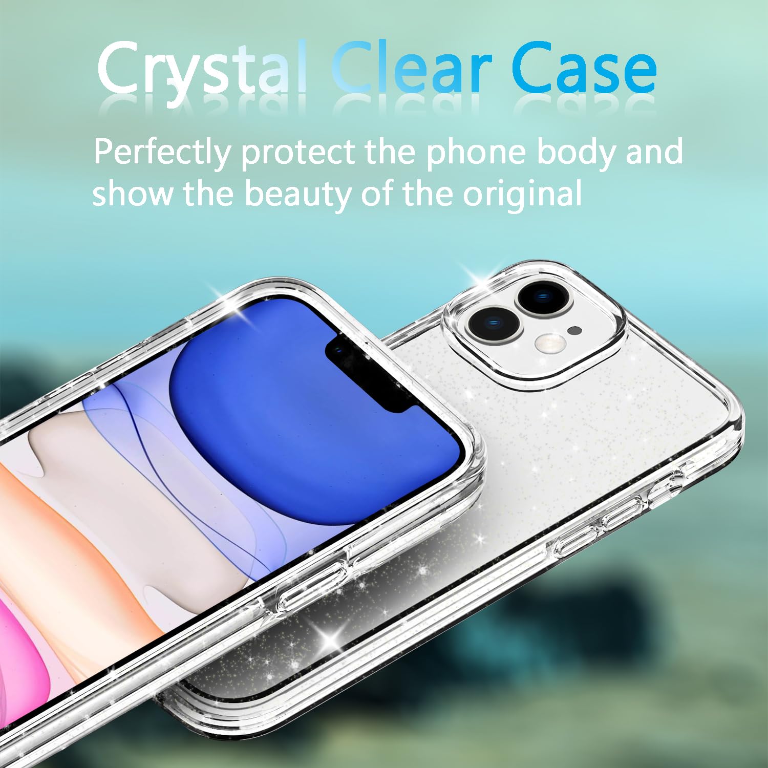 Tenoc Phone Case Compatible With Iphone 11, Glitter Case Clear Sparkling Protective Bumper Cute Cover For Girls Women