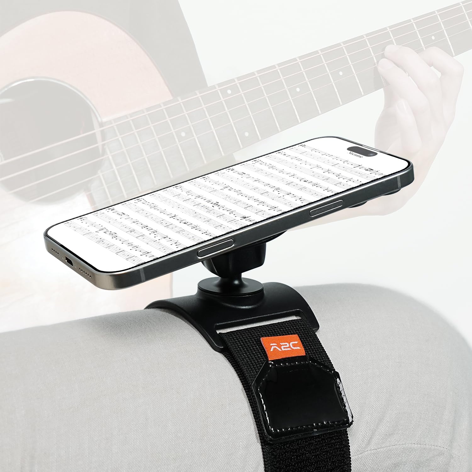 A2C Magnetic Guitar Phone Holder Mount With Adjustable Elastic Strap | 360 Rotatable Ball Head | Guitar Accessory Gift | Compati