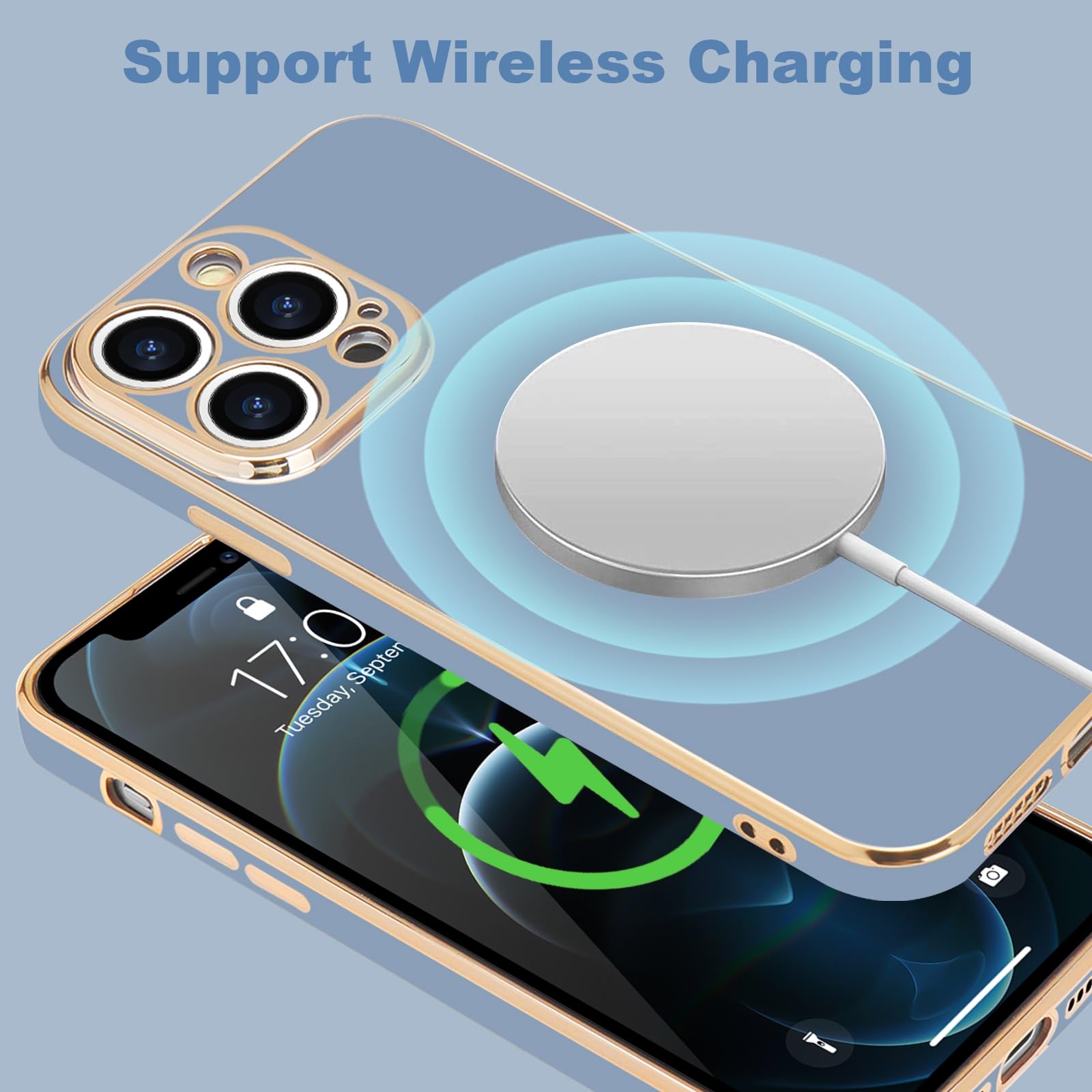 Lafunda Designed For Iphone 12 Pro Max Case, Cute Luxury Electroplated Case Women Girls Golden Edge Shockproof Tpu Bumper Cover