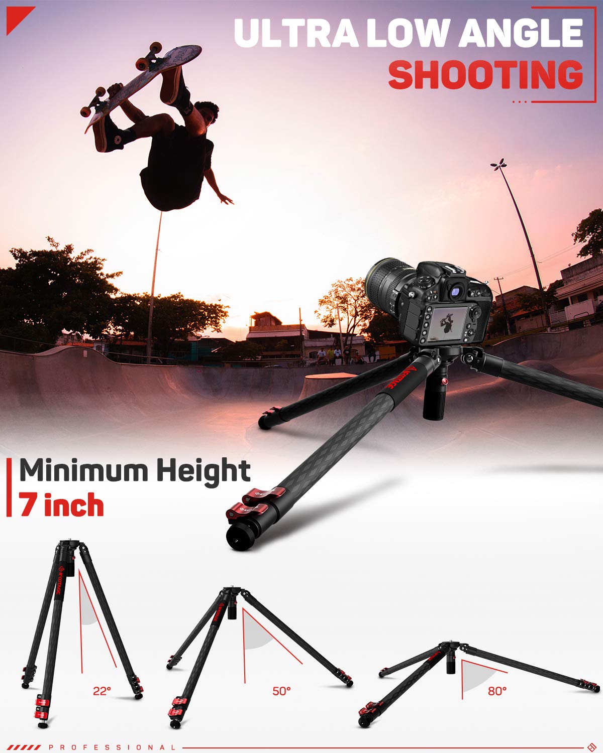 Ifootage Tripod, 61    Carbon Fiber Video Camera Tripod With Quick Fastbowl, Max Load 19.8 Lbs, Compatible With Canon, Nikon, So