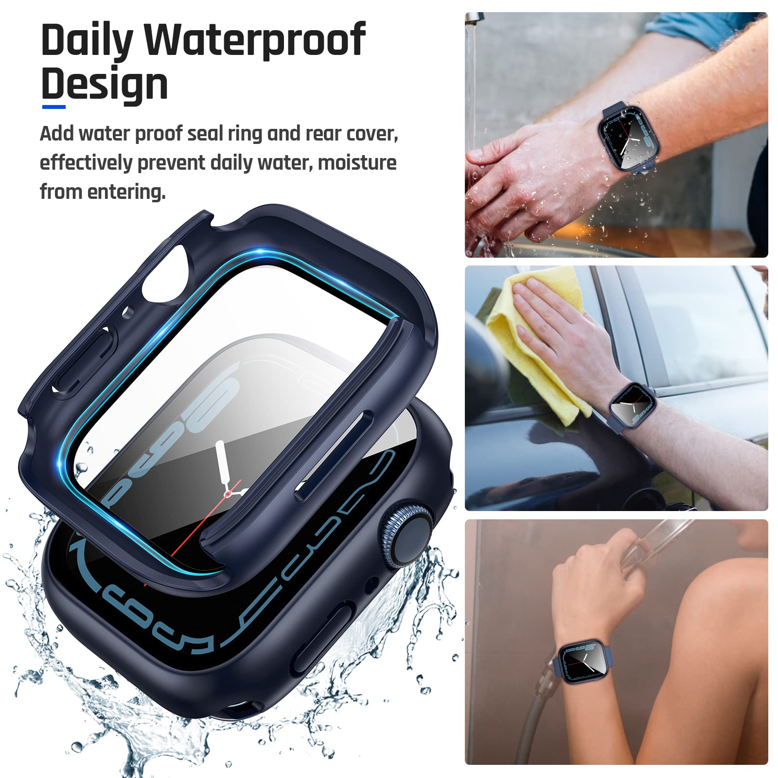 Goton 2 In 1 Waterproof Case For Apple Watch Series 8 & Series 7 41Mm Screen Protector, 360 Protective Glass Face Cover Hard Pc