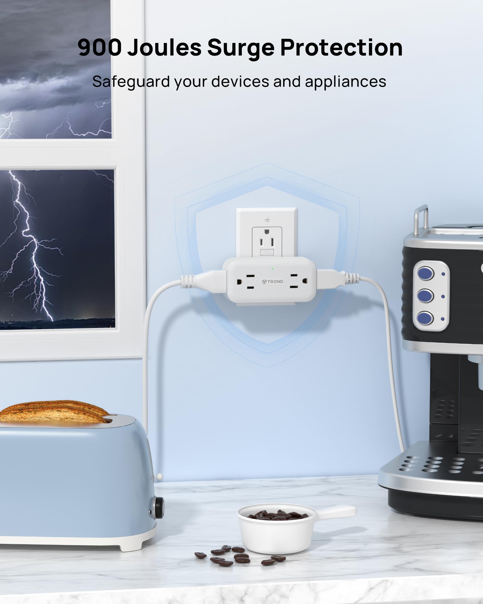 Trond Surge Protector Outlet Extender With 360 Rotating Plug, 4 Ac Plug Adapter, 900 Joules Surge Protection, A Small Charging S