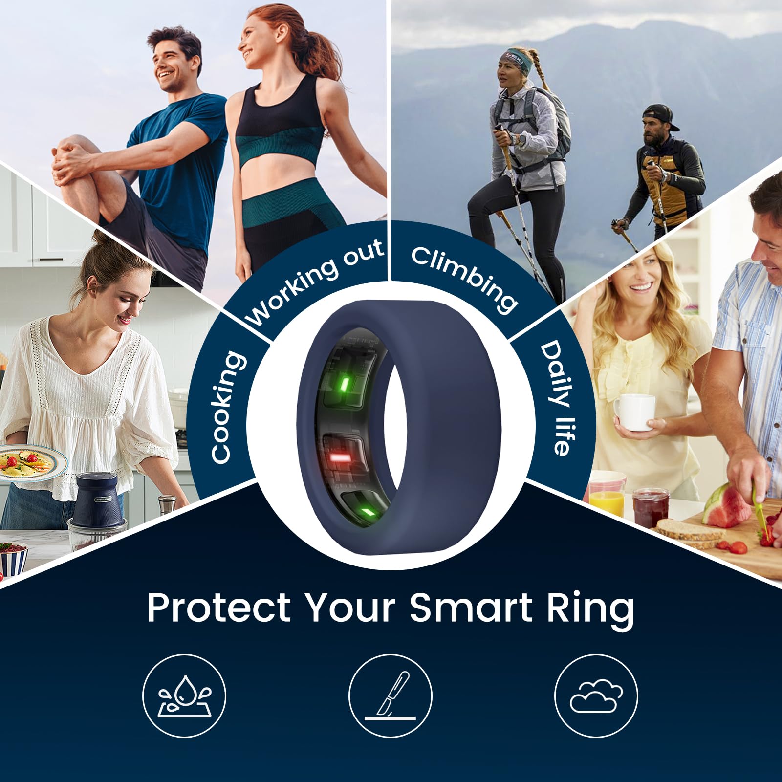 Newjourney Silicone Cover Compatible With Oura Ring Gen 4/3, Ultrahuman Ring Air, 8 Pack Anti Scratch Elastic Silicone Protector