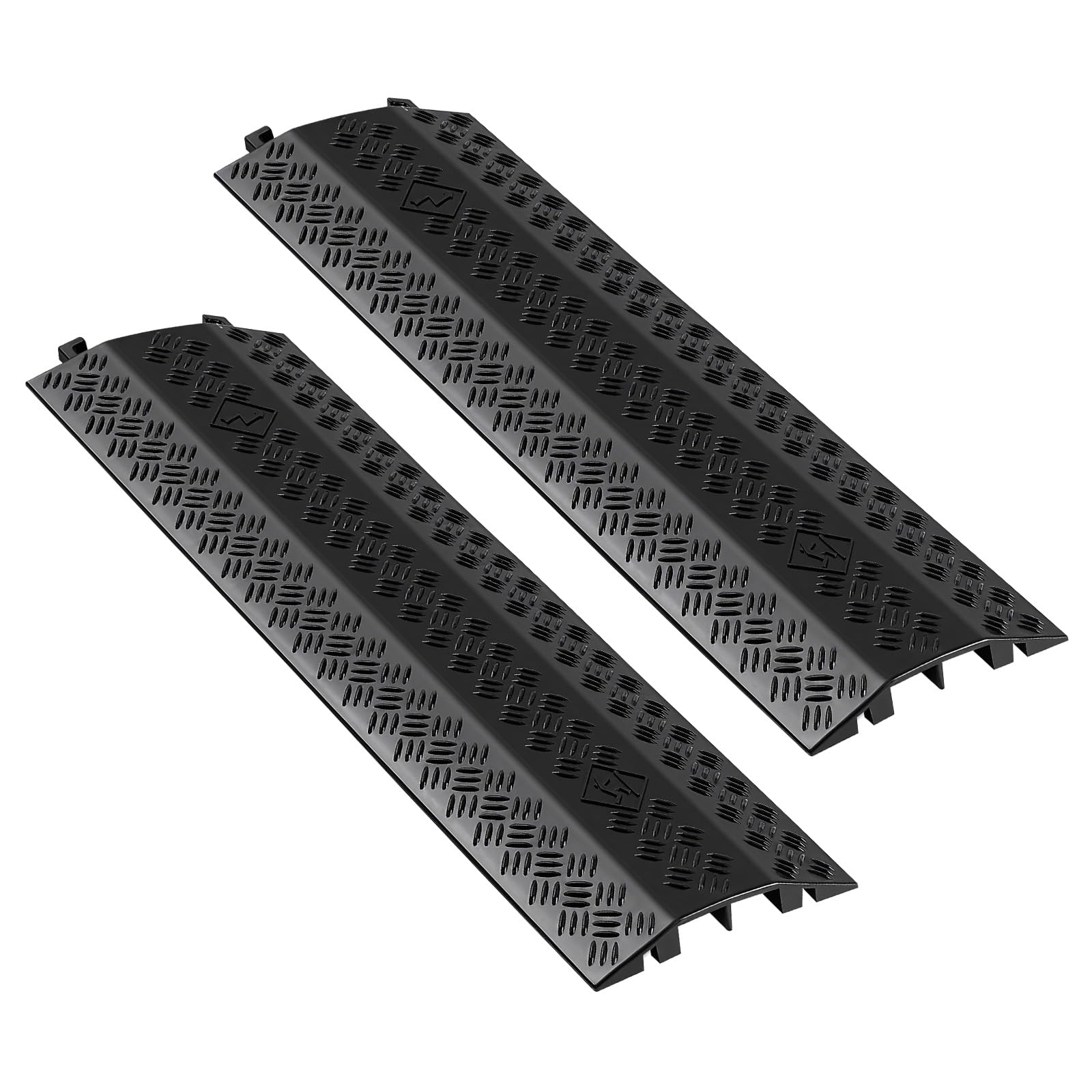 VEVOR 2 Pack Drop Over Cable Cover, 2 Channel Heavy Duty Cable Hose Protector Ramp, 38.3 Floor Cord Cover, 17,500 lbs/Axle Loa