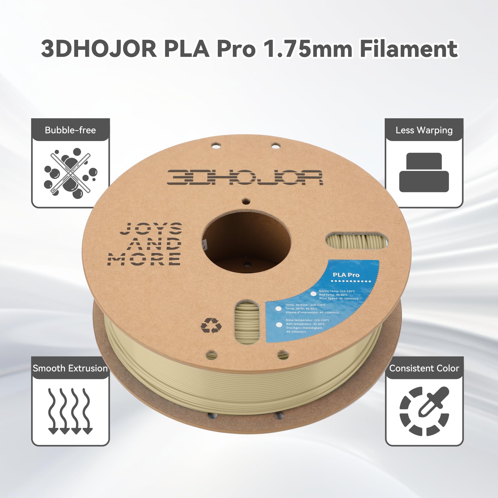 3Dhojor Pla Pro (Plus) Filament 1.75Mm, 3D Printer Filament, Cardboard Spool 3D Printing Filament, Dimensional Accuracy +/- 0.03