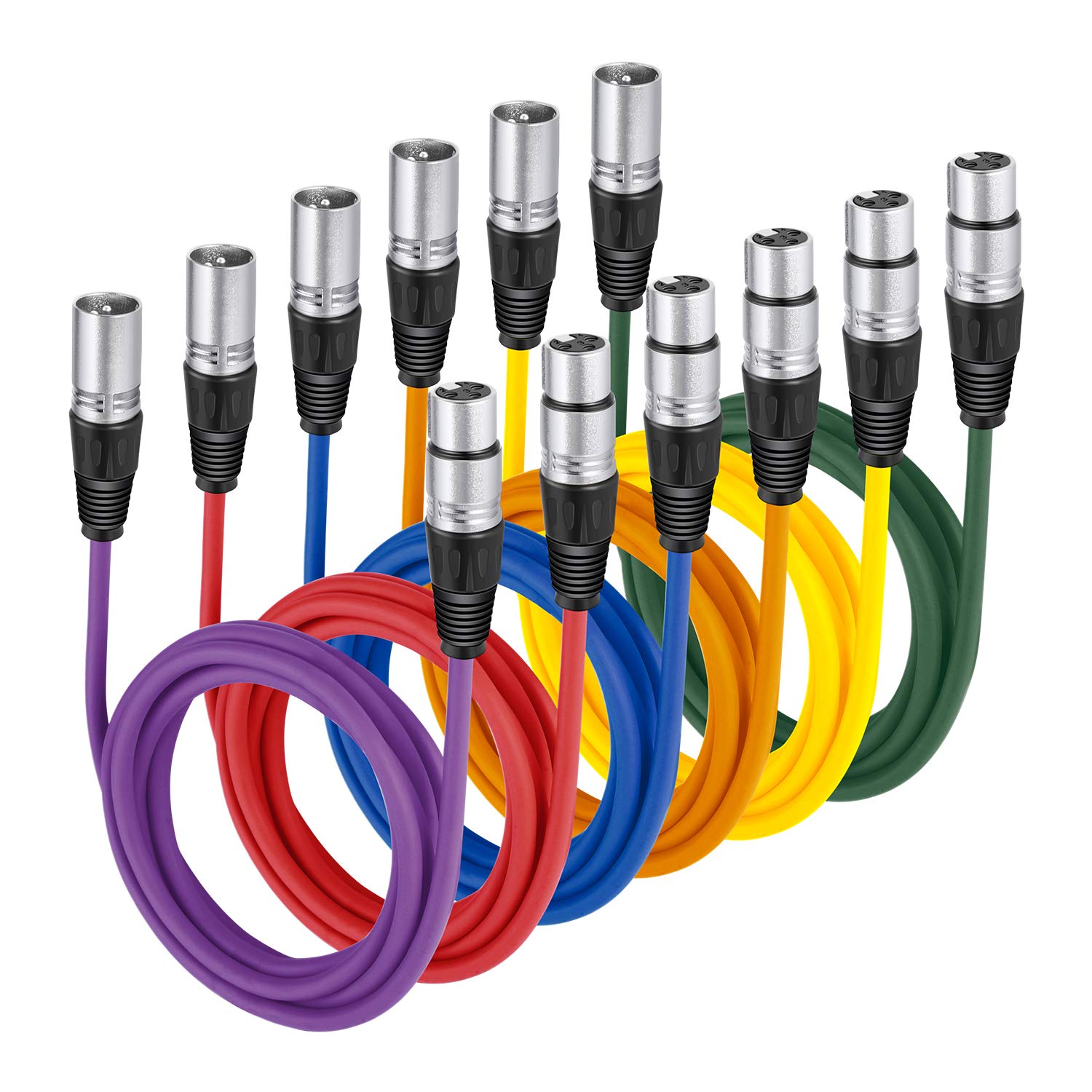 Neewer 6 Pack 6.5 feet/2m Mic Cable Cord, XLR Male to XLR Female Microphone Audio Colored Snake Cables (Purple/Red/Blue/Orange/Y