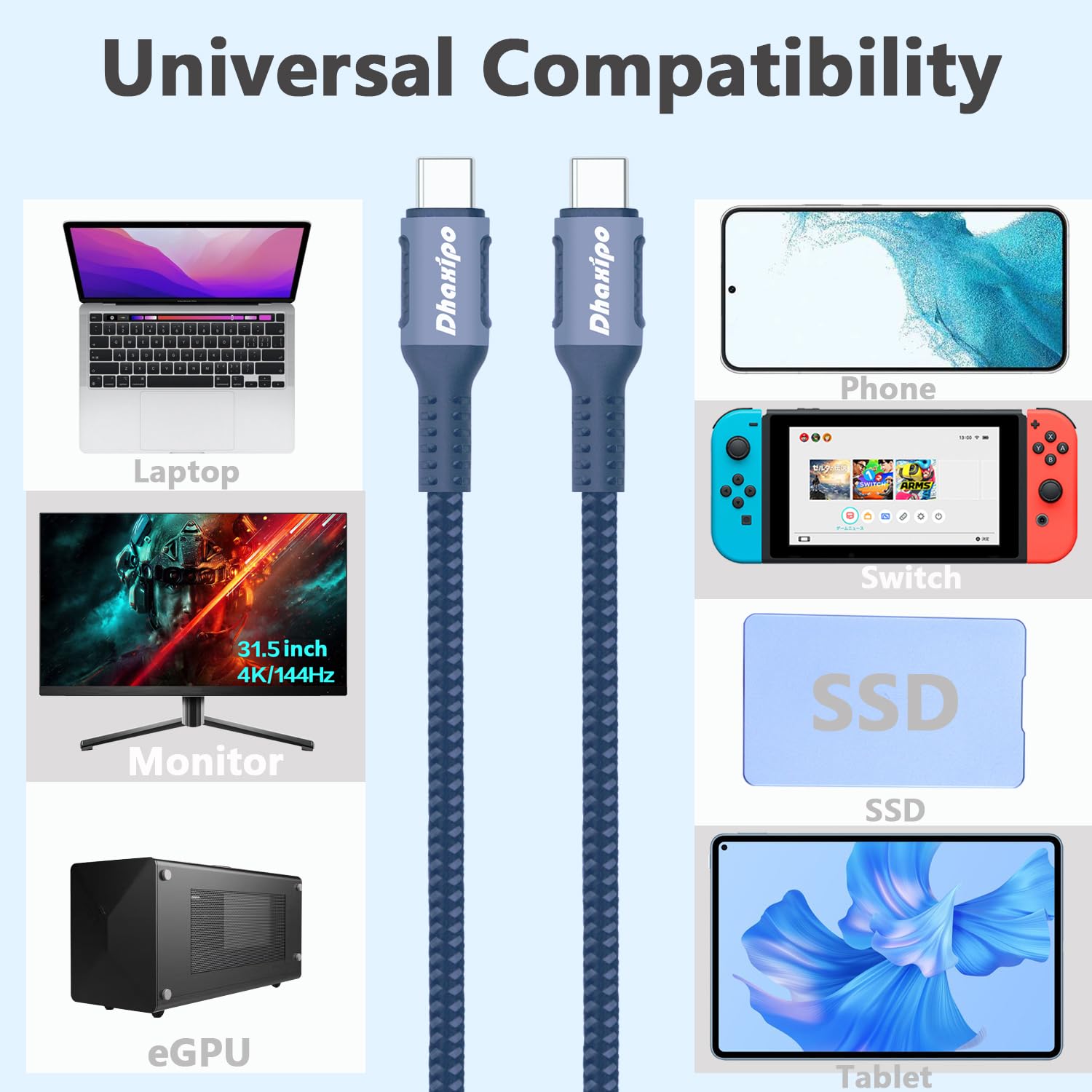 Dhaxipo Usb 4 For Thunderbolt 4/3 240W/100W Power Cable, 5K/4K/8K@60Hz For Thunderbolt 4 Cable,0.9M/3Ft 40 Gbps Data Transfer Co